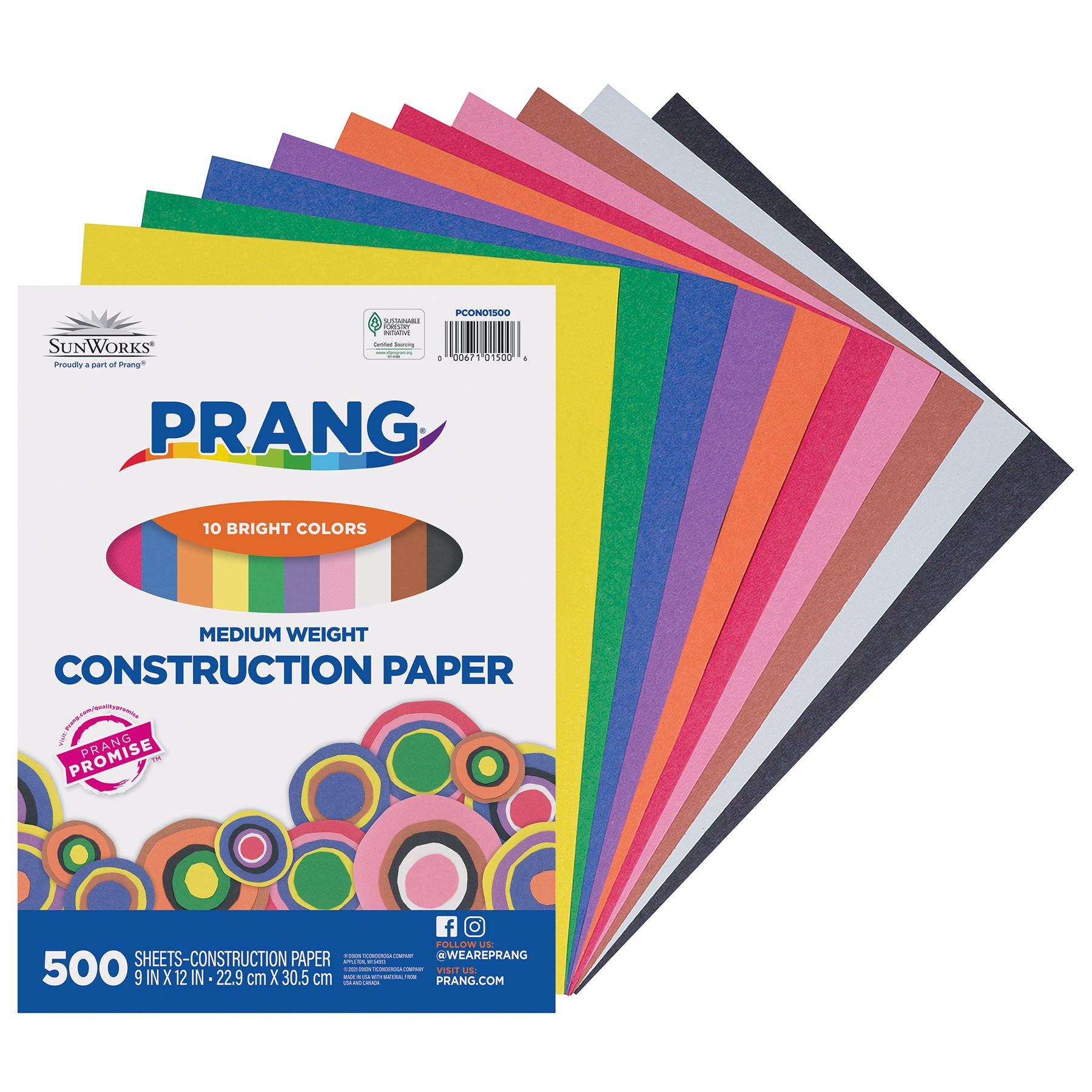 Construction Paper, Medium Weight, 10 Assorted Colors, 9" x 12", 500 Sheets