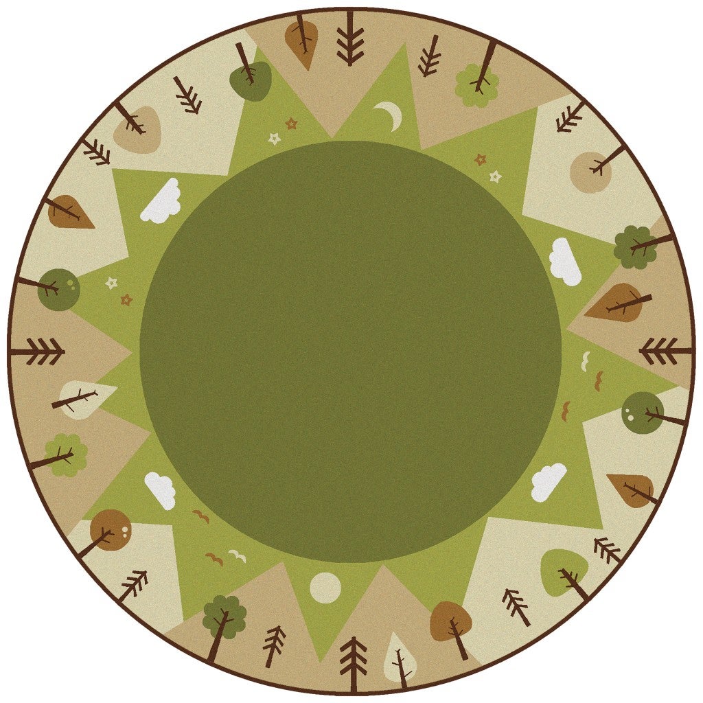 KIDSoft Tranquil Mountains Rug - 6ft - Round - Green