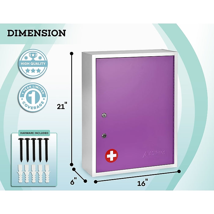 21 in. H x 16 in. W x 6 in. D Large Dual Lock Surface-Mount Medical Security Cabinet in Purple