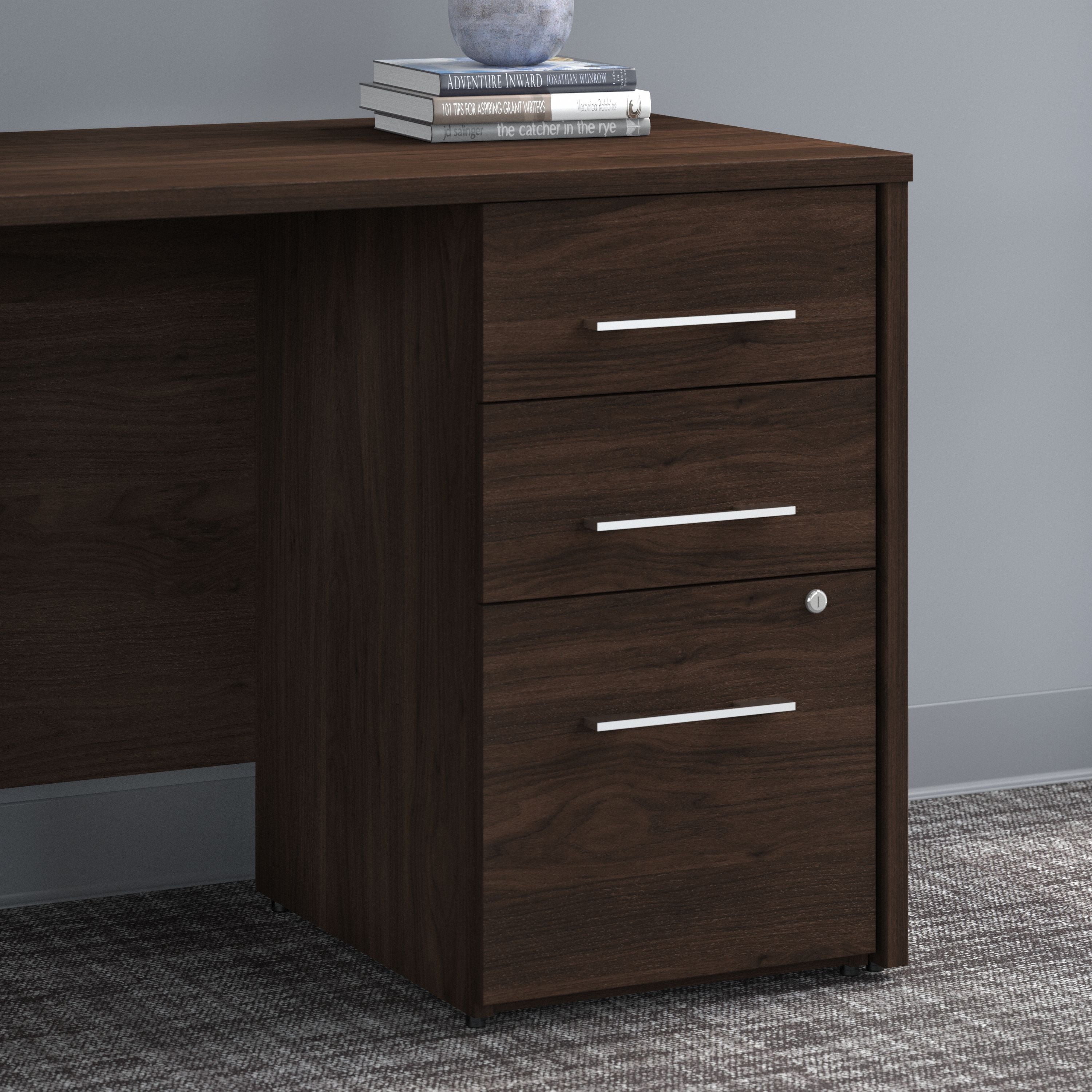 Bush Business Furniture Office 500 16W 3 Drawer File Cabinet in Black Walnut - Assembled - 15.75" Width x 20.35" Depth x 28.84" Height