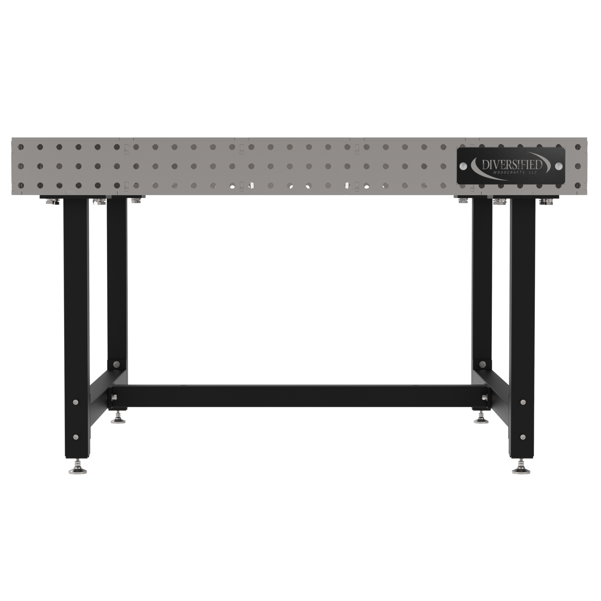 Welding Fixture Table, Fixed Height, 36"H x 60"L x 60"D, 1/4" Carbon Steel Top, Four Black Powdercoat Legs, Self-Leveling Feet