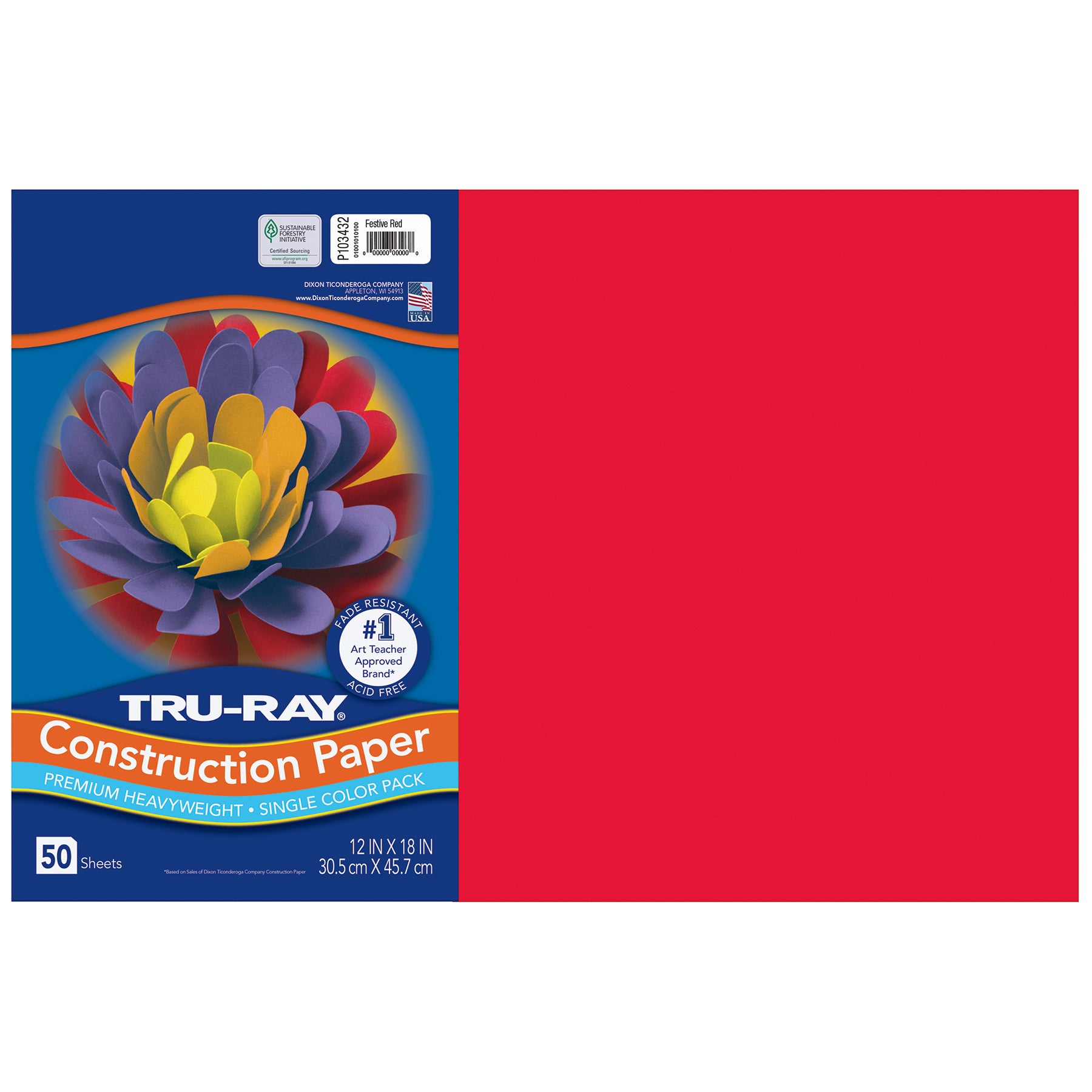 Construction Paper, Heavyweight, Festive Red, 12" x 18", 50 Sheets
