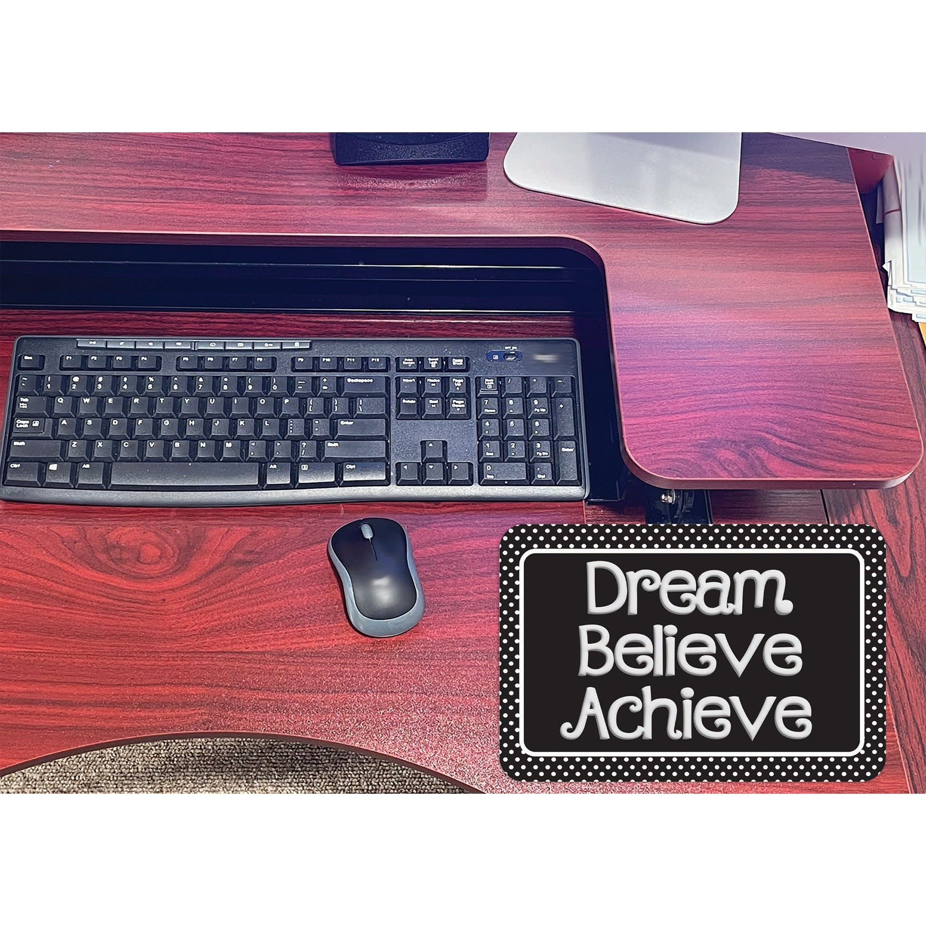 The Original Fun Mat® Computer Mouse Pad, 11.75x8 in, Dream, Believe, Achieve, Black with White Dots