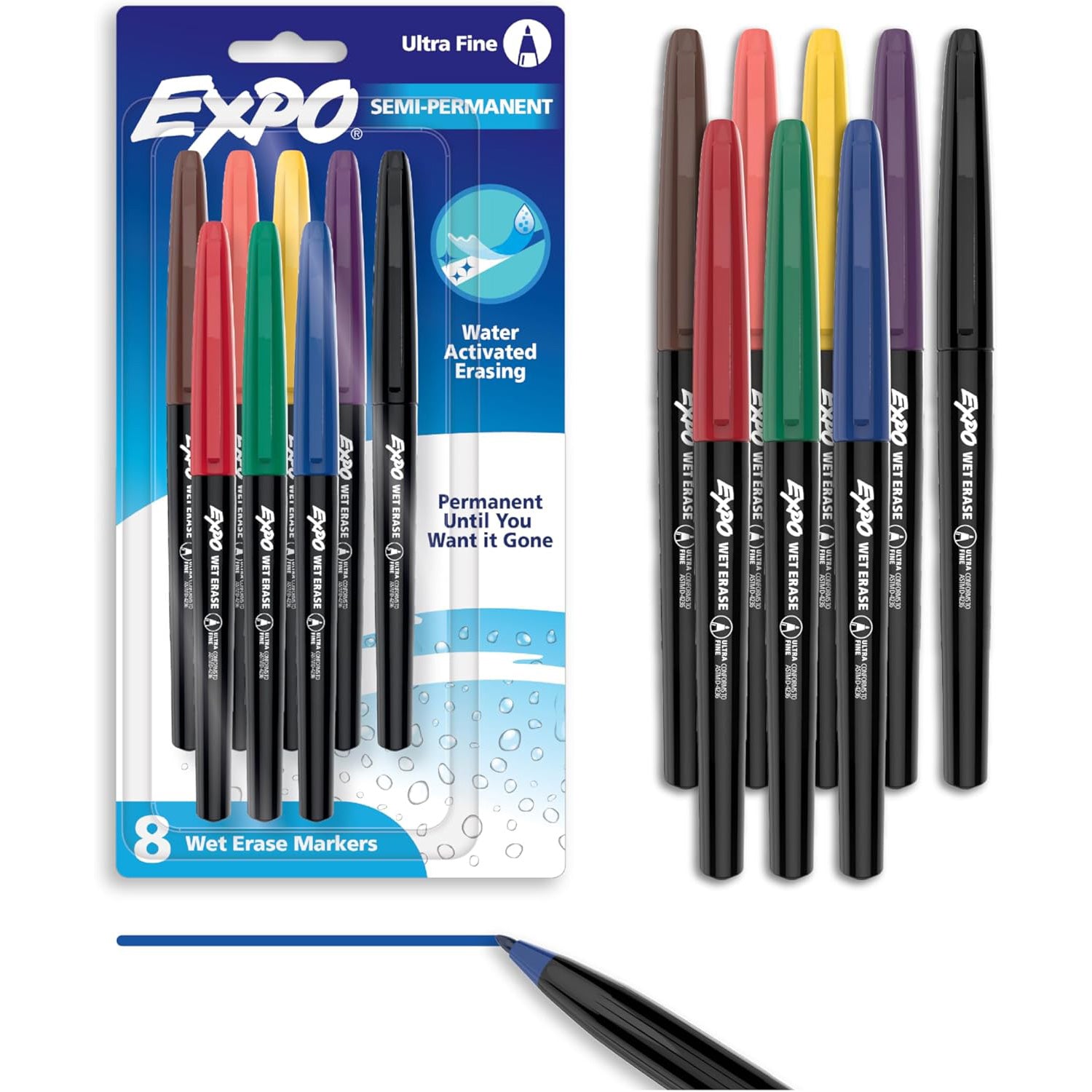 Vis-a-Vis Wet Erase Markers, Fine Point, Assorted, 8 Count
