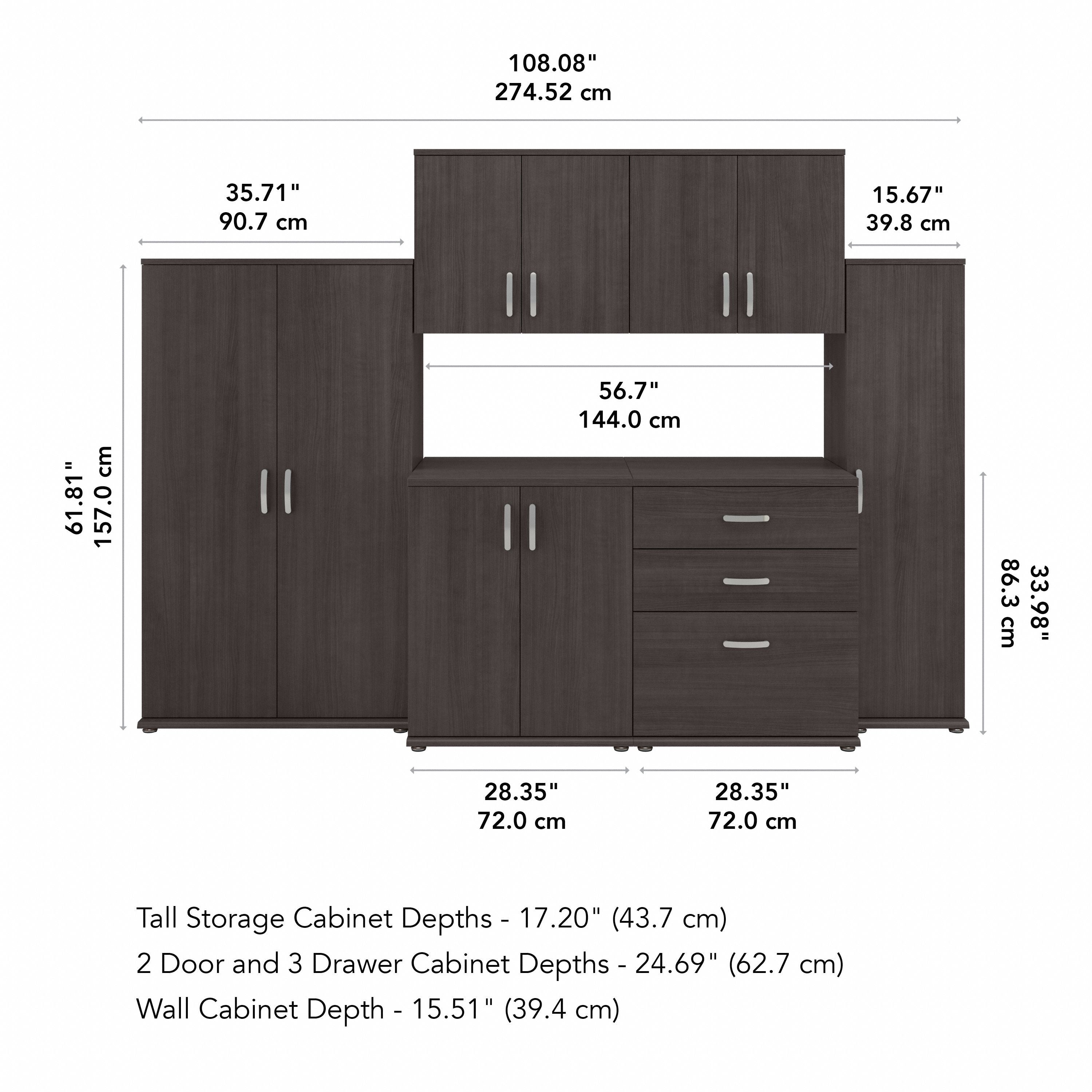 Bush Business Furniture Universal 108W 6 Piece Modular Storage Set with Floor and Wall Cabinets in Storm Gray - 108.08" Width x 24.69" Depth x 61.81" Height