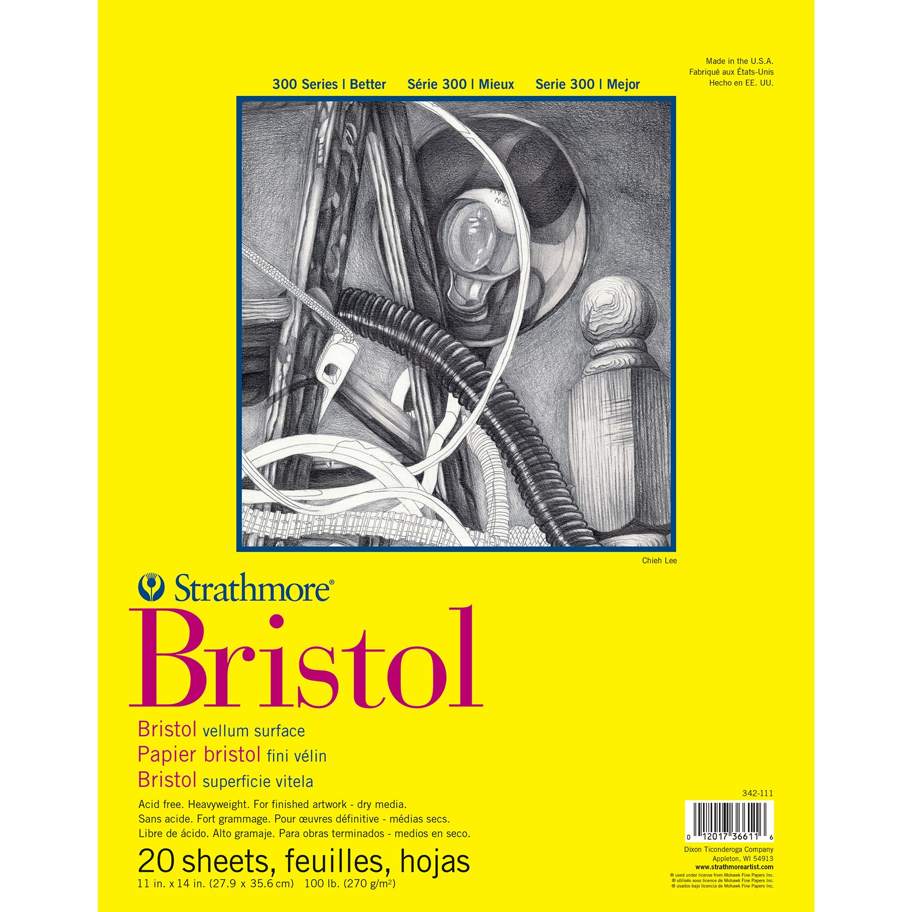300 Series Bristol Pad, Vellum Finish, Tape Binding, 20 Sheet, 11x14 inch, 1 Count