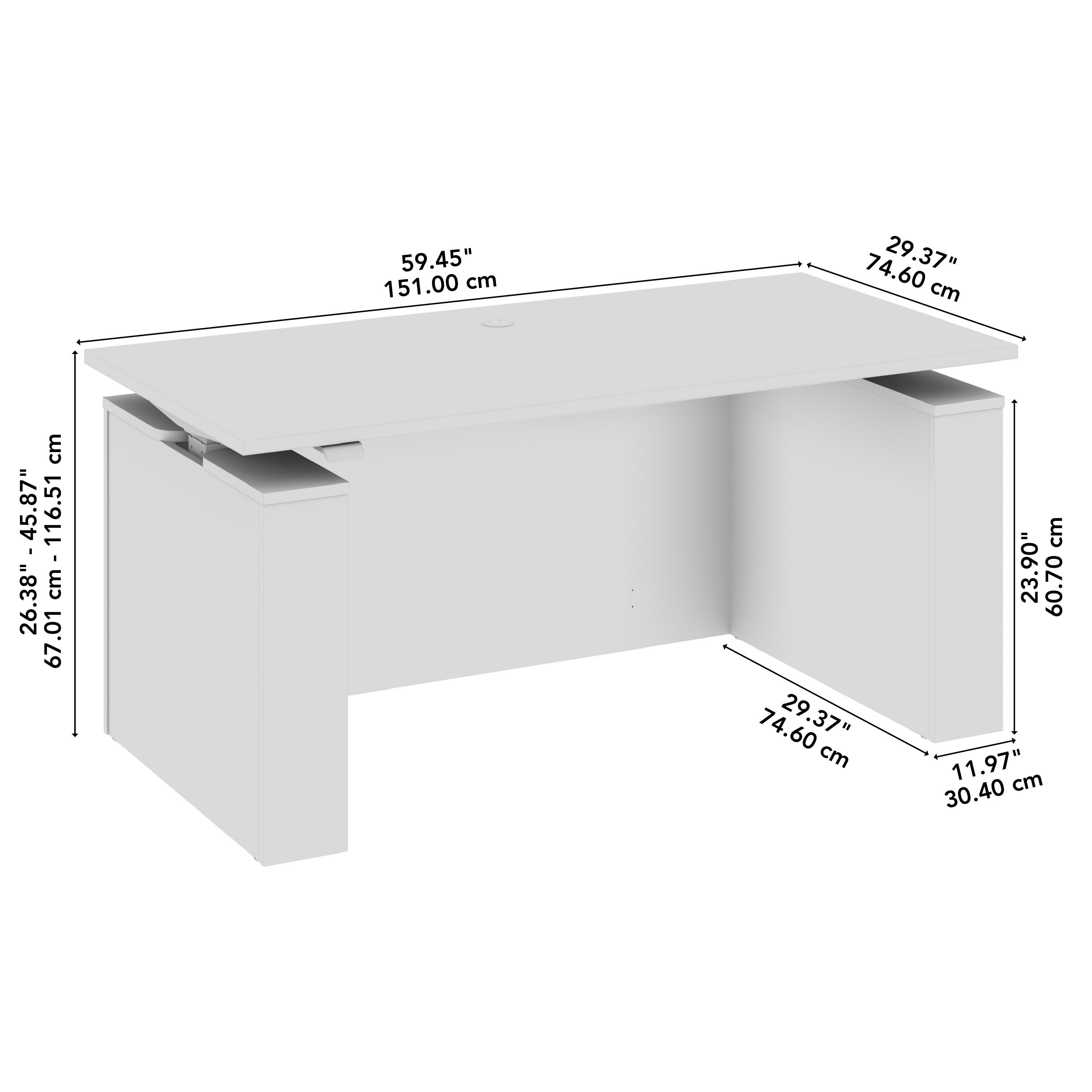 Bush Business Furniture Stratus&nbsp;60W x&nbsp;30D Electric Height Adjustable Standing Desk with Modesty Panel in White with White Base - 59.45" Width x 29.37" Depth x 27.44" Height