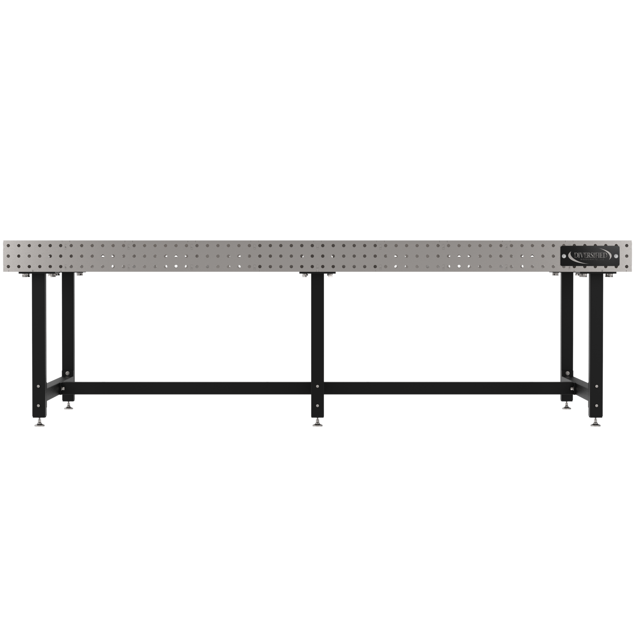 Welding Fixture Table, Fixed Height, 36"H x 120"L x 60"D, 1/4" Carbon Steel Top, Six Black Powdercoat Legs, Self-Leveling Feet