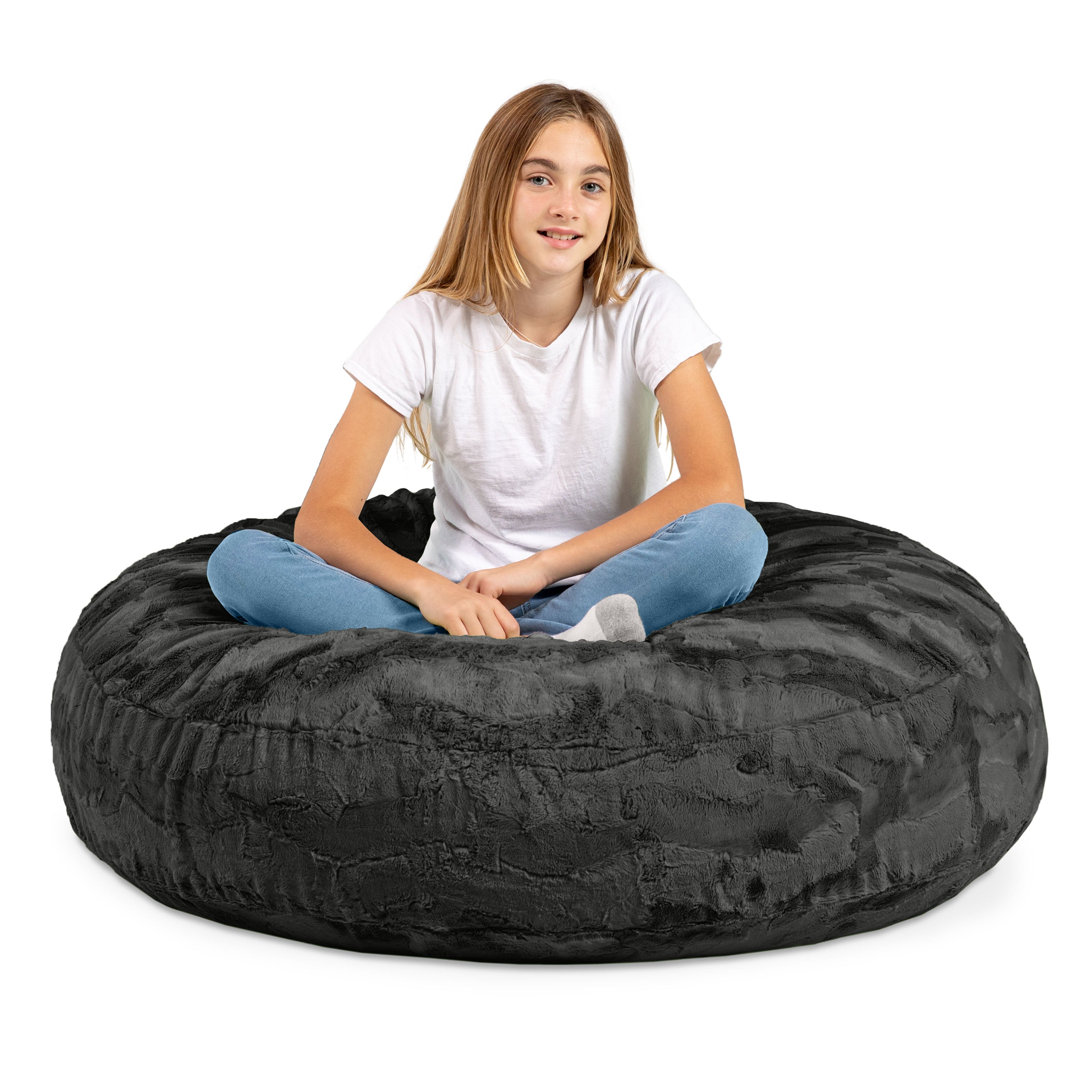 Jaxx Cocoon 4 Foot Bean Bag Chair - Faux Fur, Black