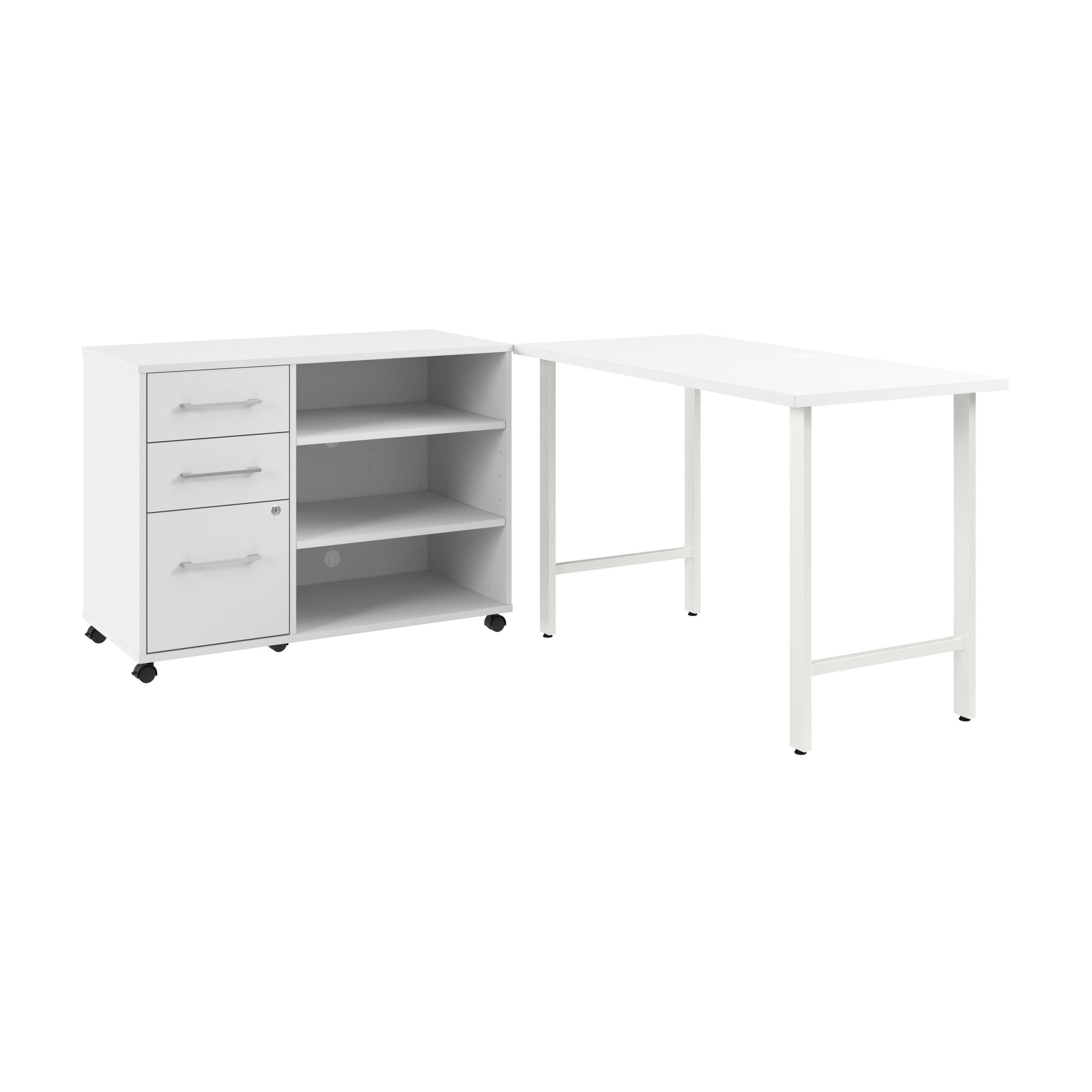 Bush Business Furniture Hustle 48W x 24D Computer Desk and Storage Cabinet with Drawers and Shelves in White - 47.59" Width x 23.34" Depth x 30.07" Height