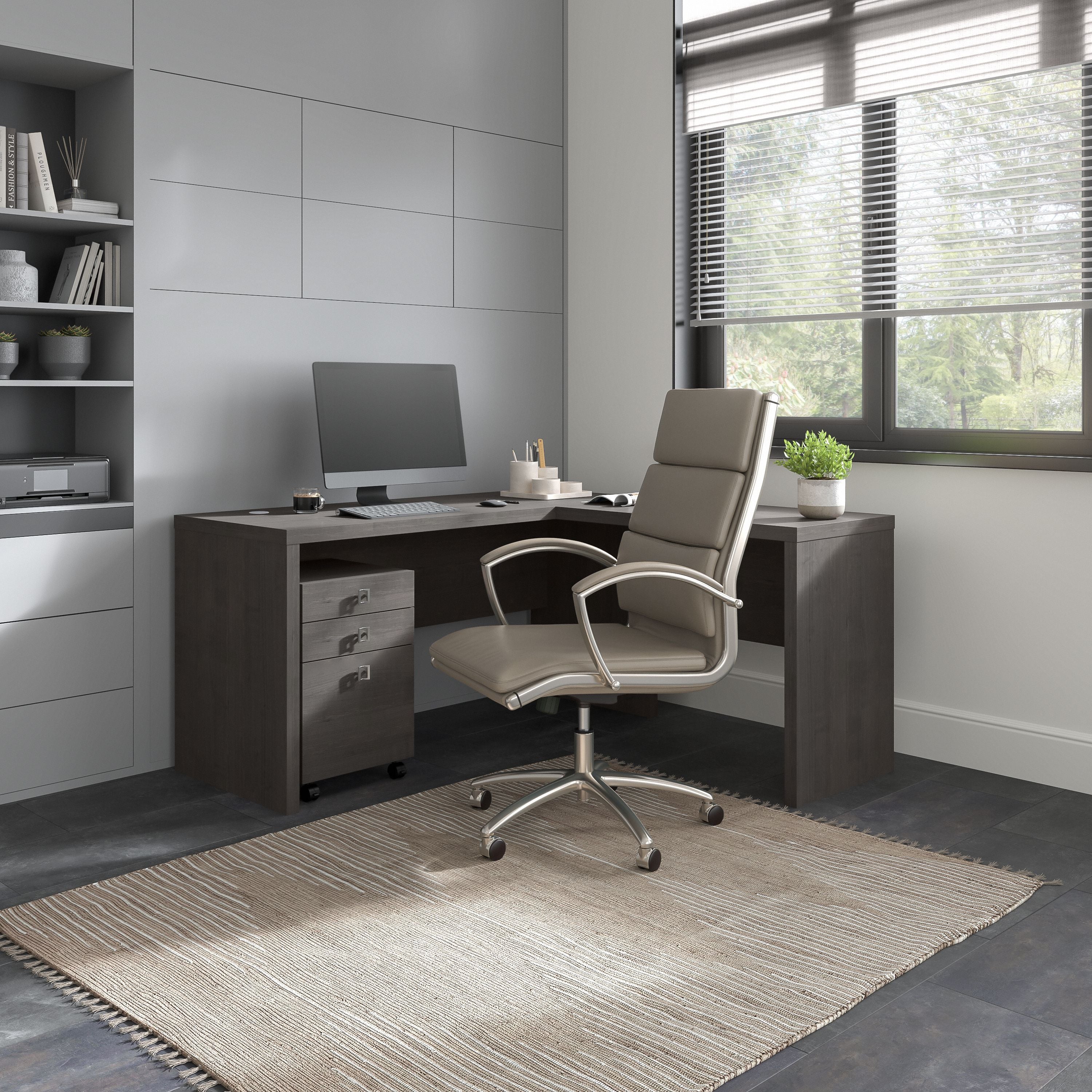 Bush Business Furniture Echo L Shaped Desk with Mobile File Cabinet in Charcoal Maple - 60" Width x 59.84" Depth x 30" Height