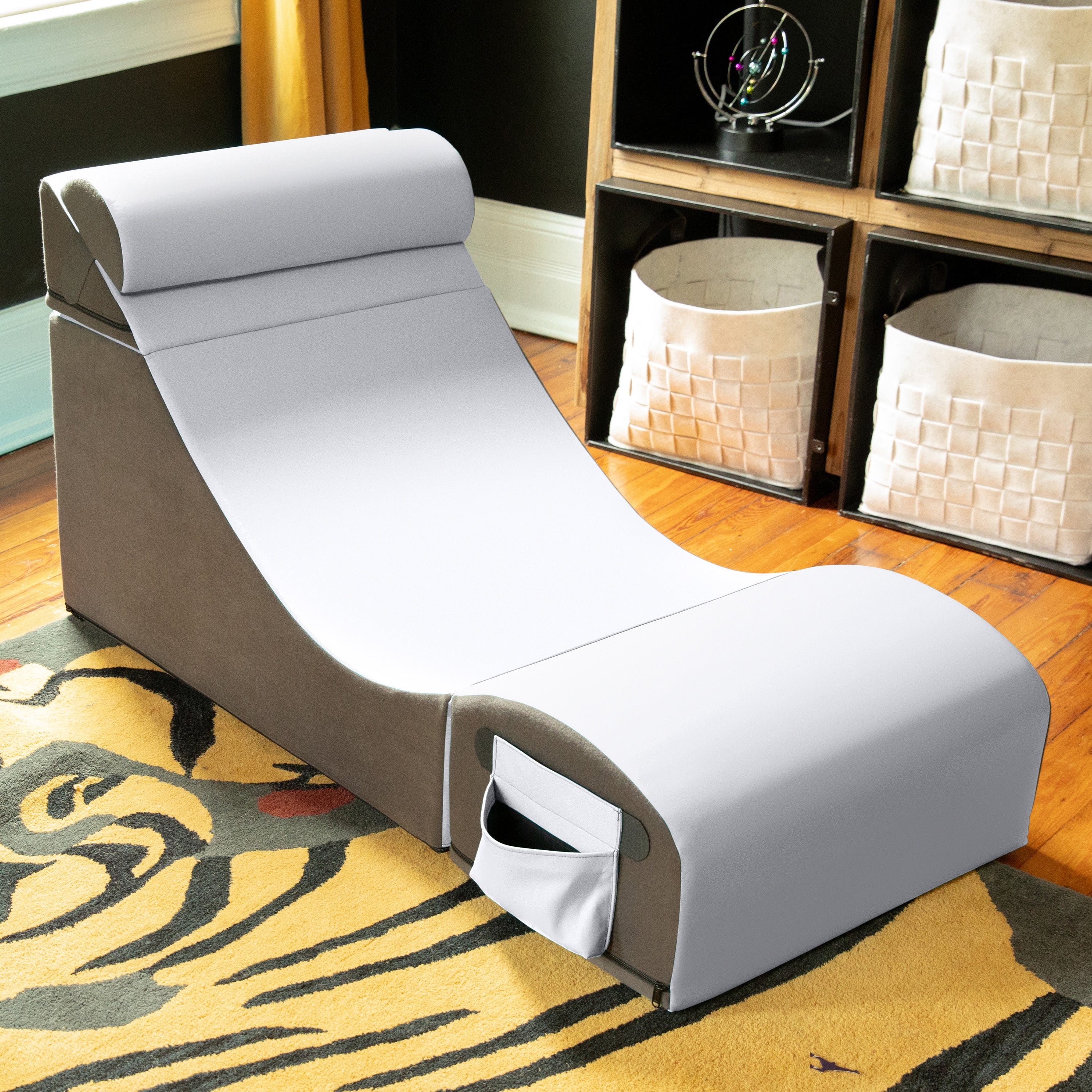 Jaxx Flexx V-Tex Convertible 3 in 1 Gamer Chair, Table, & Ottoman w/ Adjustable Headrest & Pocket - Vinyl Submarine Grey