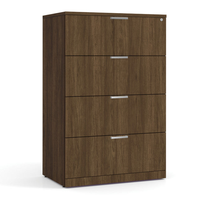OfficeSource Laminate Lateral Files 4 Drawer Lateral File Cabinet - Modern Walnut