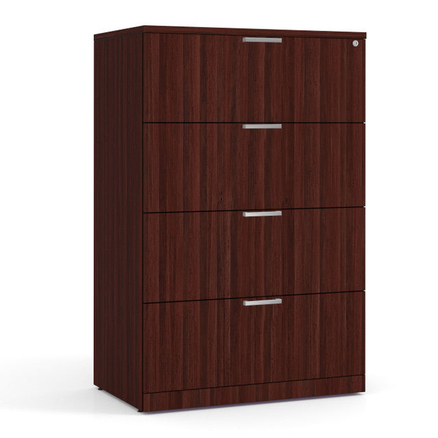 OfficeSource Laminate Lateral Files 4 Drawer Lateral File Cabinet - Mahogany