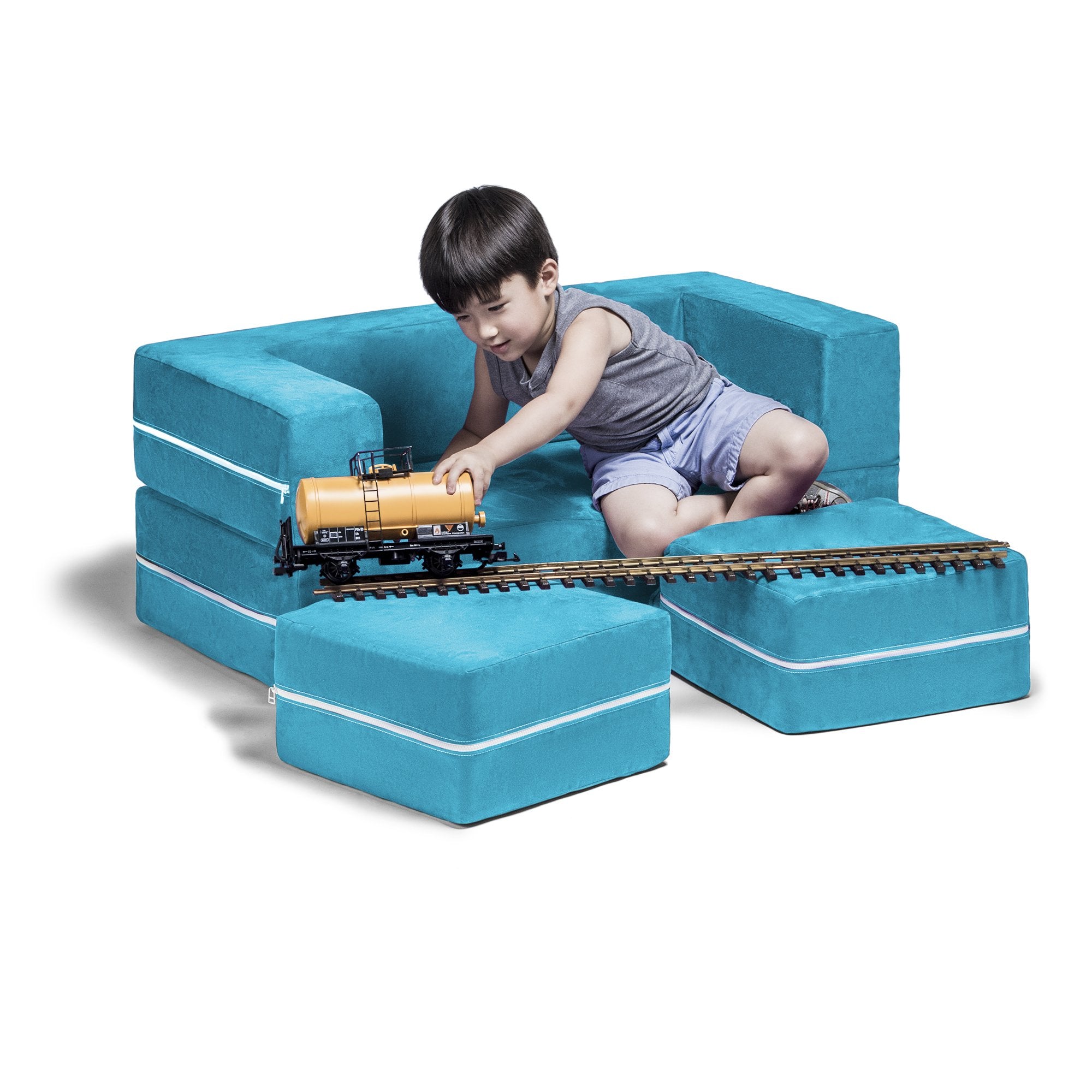 Jaxx Zipline Kids Modular Loveseat & Ottomans/Fold Out Lounger, Aqua