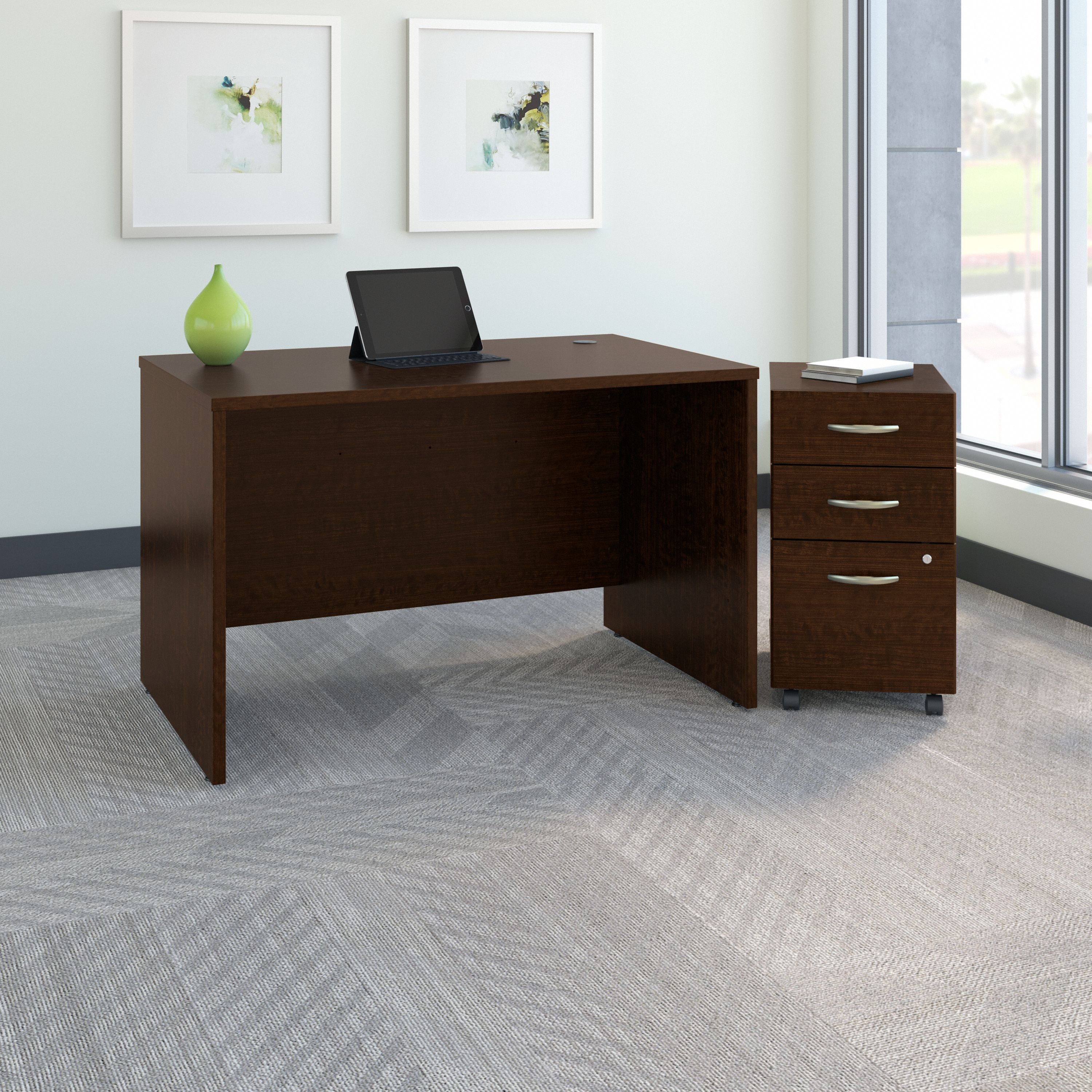 Bush Business Furniture Series C 48W x 30D Office Desk with Mobile File Cabinet in Mocha Cherry - 47.68" Width x 29.37" Depth x 29.88" Height