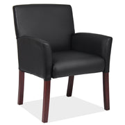 OfficeSource  Retro Style Guest Chair with Wood Legs - Black PU Leather with Mahogany