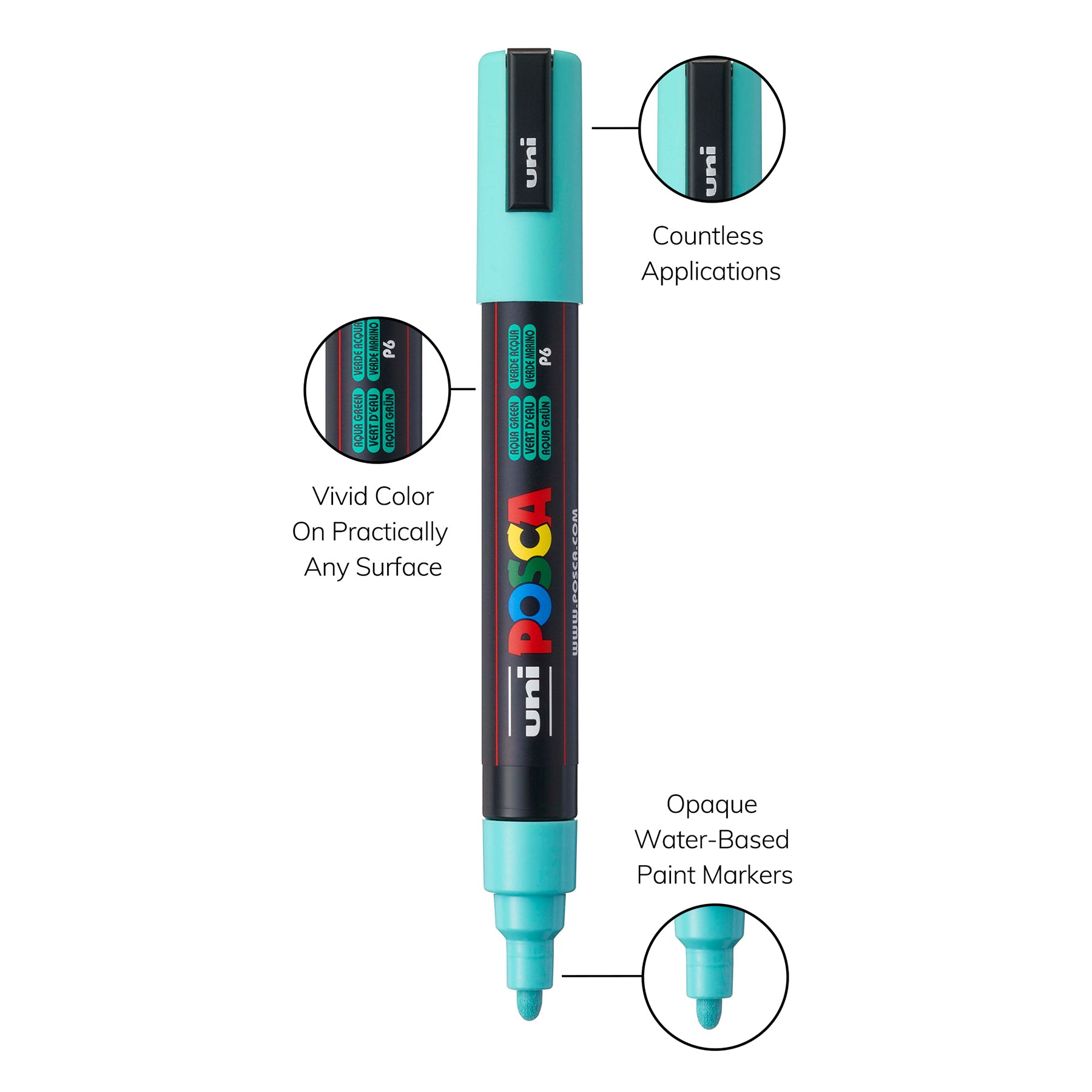 uni® POSCA PC-5M Water-Based Paint Markers, Reversible Medium Tip (1.8-2.5mm), Aqua Green