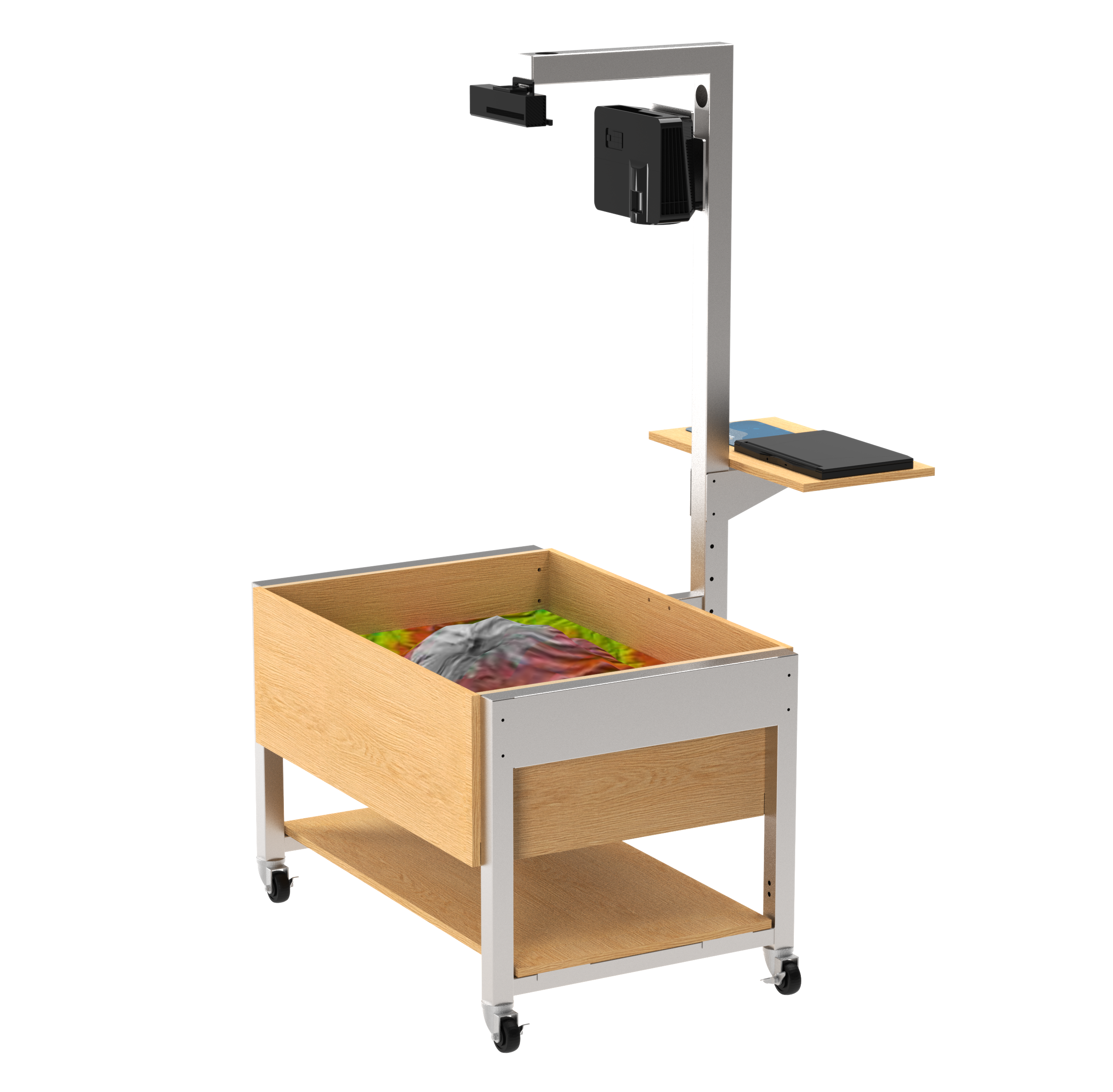 Augmented Reality Sandbox, Adjustable Height, Oak, Silver Metal
