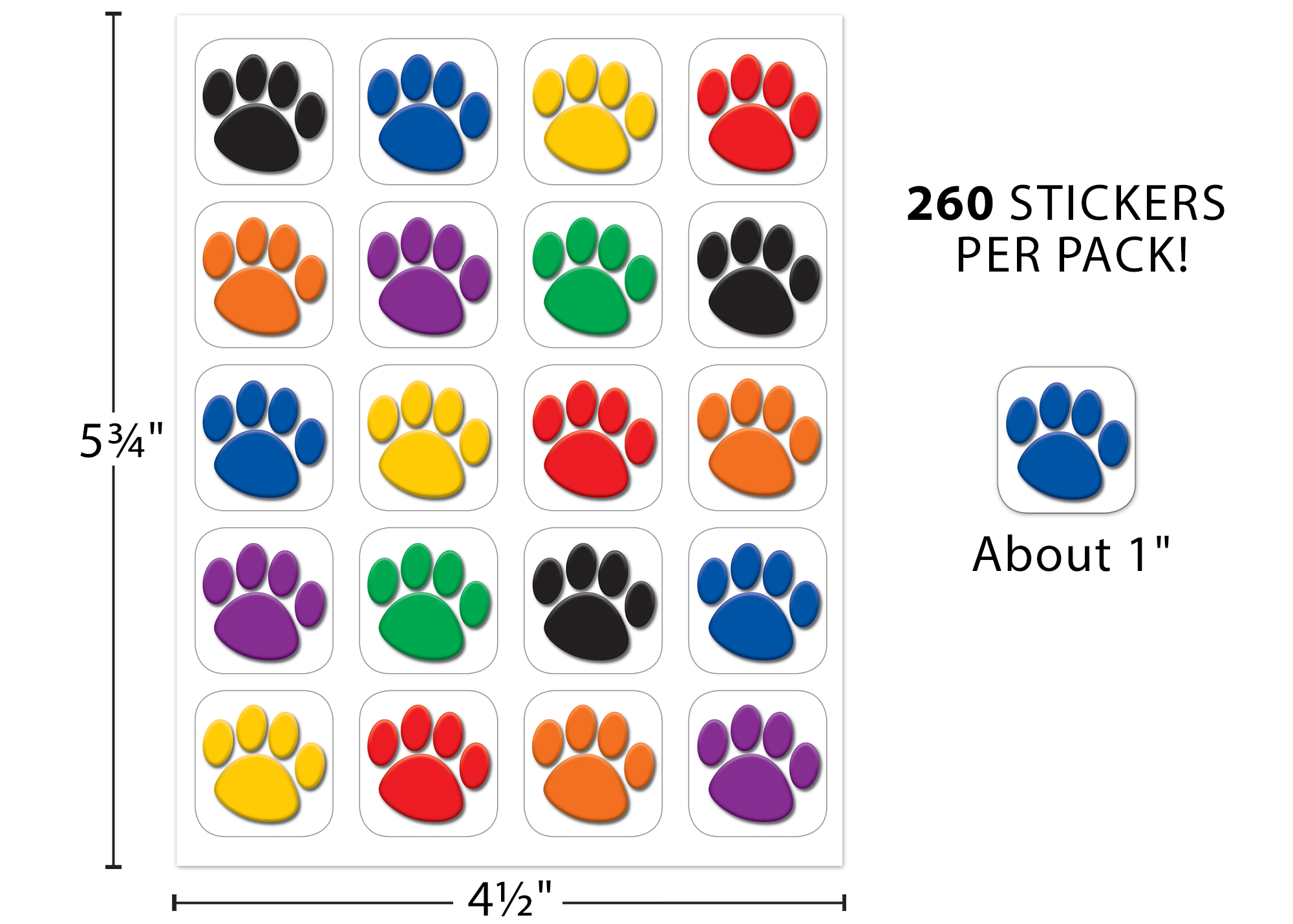 Colorful Paw Prints Stickers Valu-Pak
