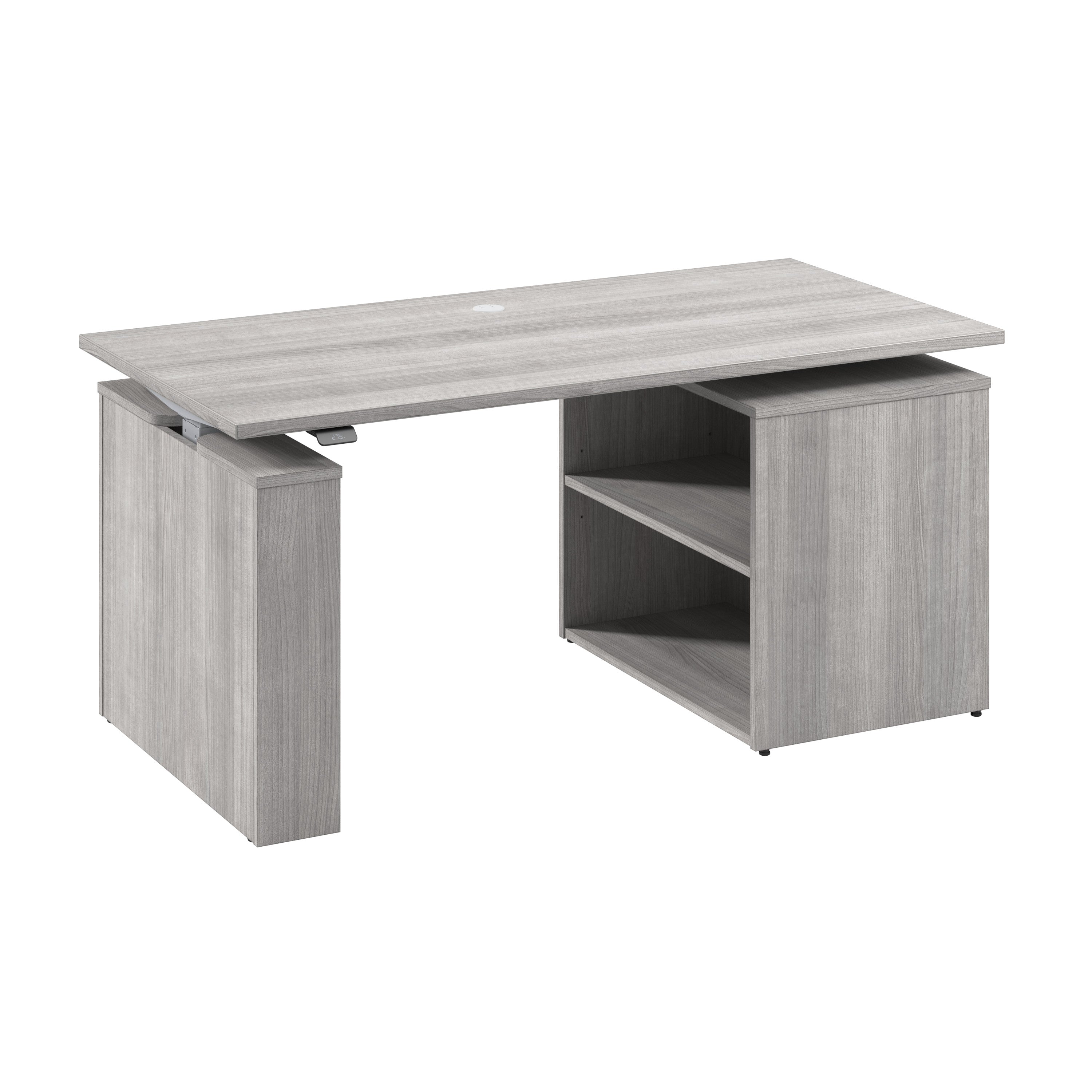 Bush Business Furniture Stratus&nbsp;60W x&nbsp;30D Electric Height Adjustable Standing Desk with Bookcase in Platinum Gray with Metallic Gray Base - 59.45" Width x 29.37" Depth x 27.44" Height
