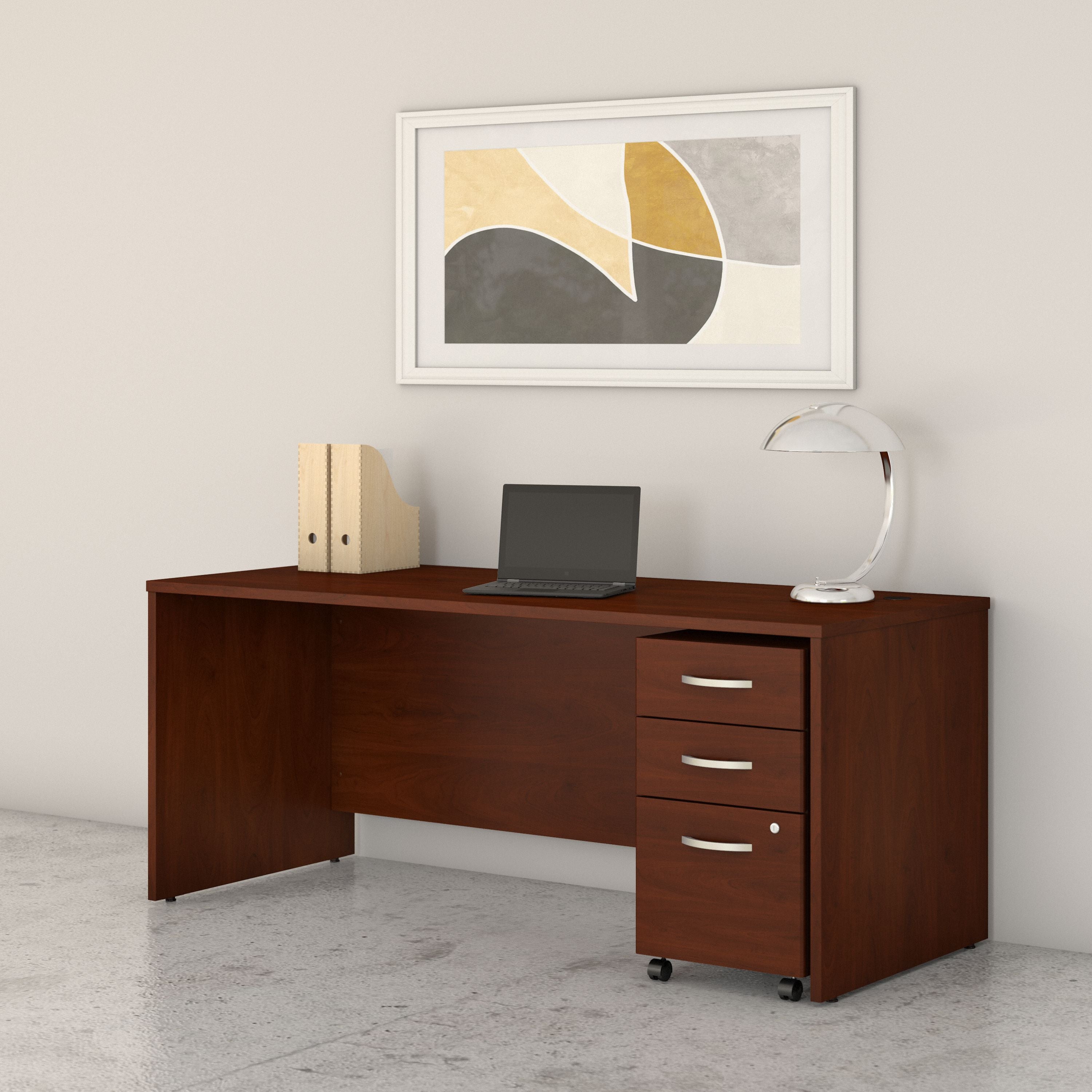 Bush Business Furniture Studio C 72W x 30D Office Desk with Mobile File Cabinet in Hansen Cherry - 71.1" Width x 29.37" Depth x 29.84" Height