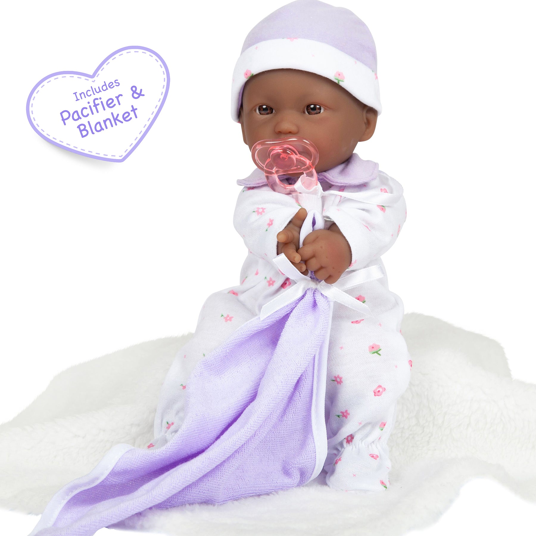 La Baby Soft 11" Baby Doll, Purple with Blanket, African-American