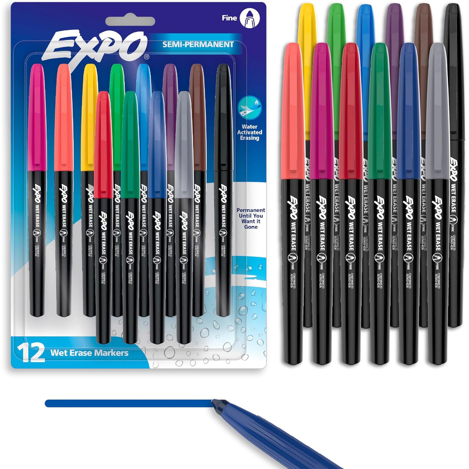 Vis-a-Vis Wet Erase Markers, Fine Point, Assorted, 12 Count
