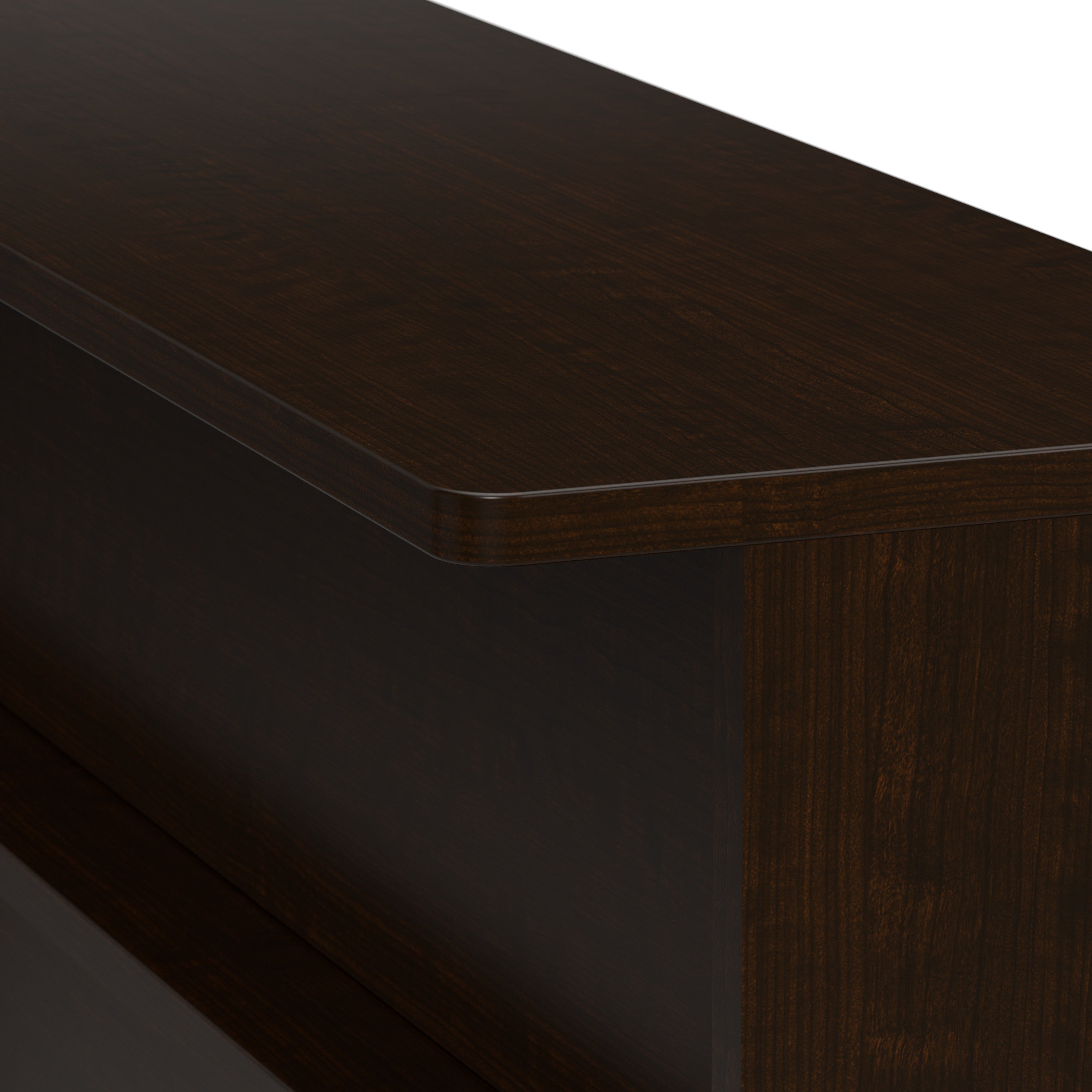 Bush Business Furniture Arrive 60W x 72D L Shaped Reception Desk with Shelf in Mocha Cherry - 59.45" Width x 71.02" Depth x 43.71" Height