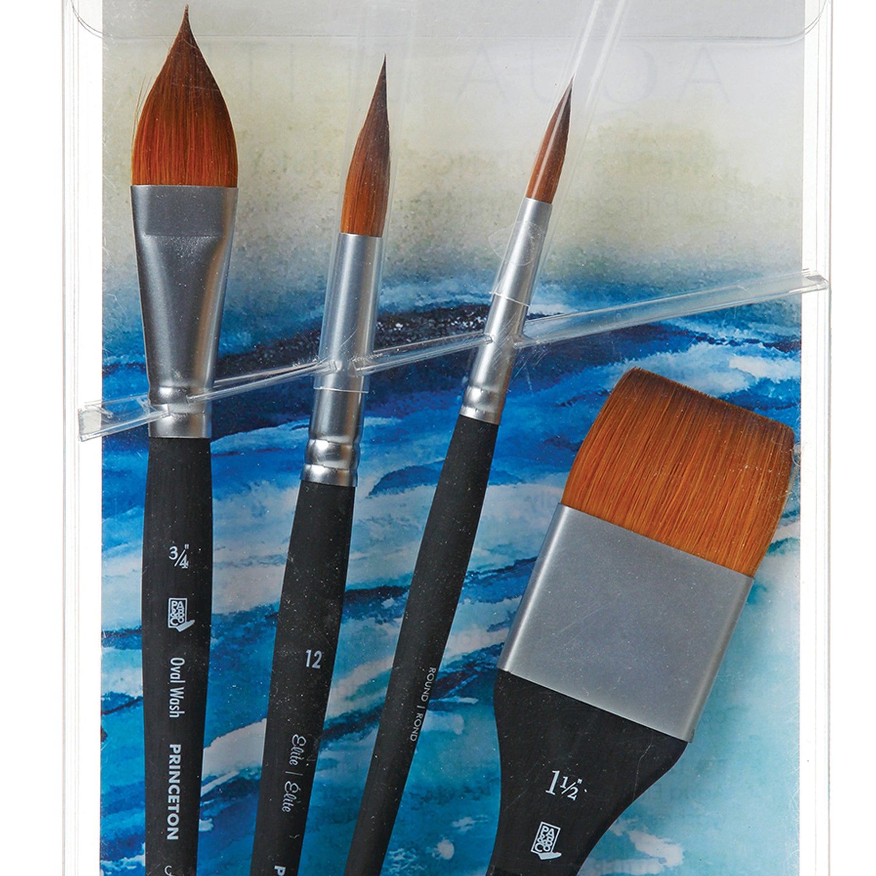 Aqua Elite Brush Box Set, Synthetic Bristles, Short Handle Watercolor Paintbrush, Matte Black, 4 Pieces