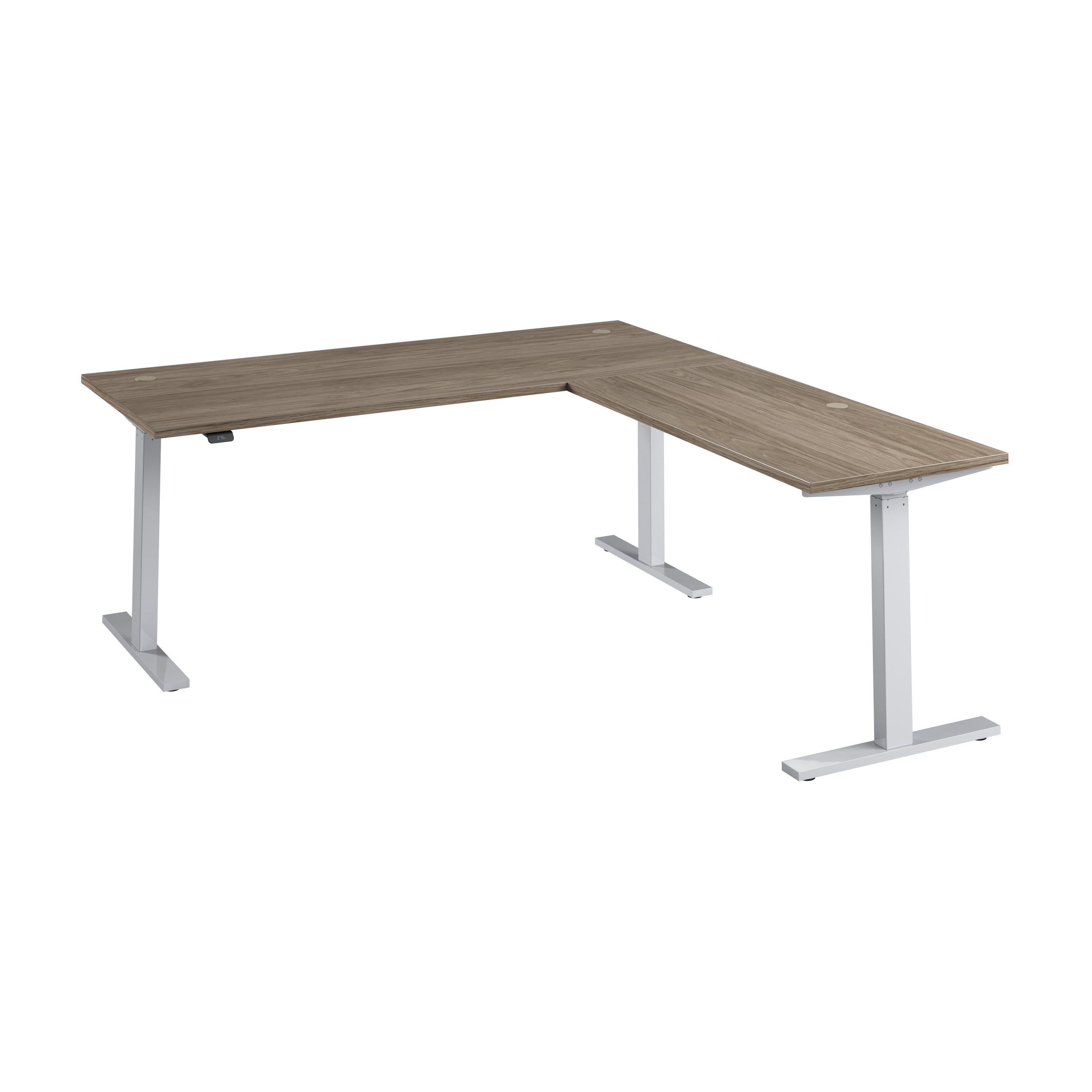 Bush Business Furniture Move 60 Series 72W Height Adjustable L Shaped Standing Desk in Modern Hickory with Metallic Gray Base - 71.02" Width x 76.97" Depth x 27.44" Height