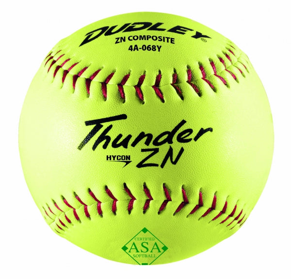 USASB Slowpitch Balls - .52 COR / 300 lbs Thunder ZN | 12" Hycon | ZN Composite - Pack of 12