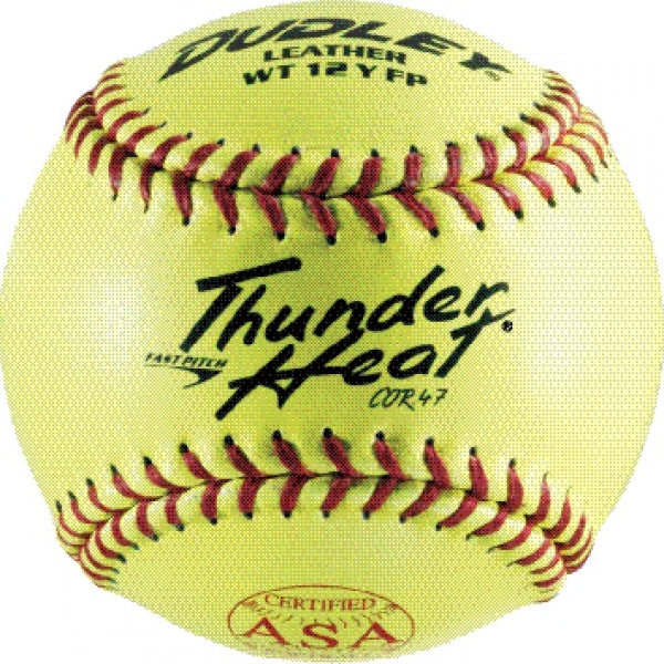 USASB Fastpitch Balls Thunder Heat | .47 COR 375 lbs. | 12" Poly | Leather - Pack of 12