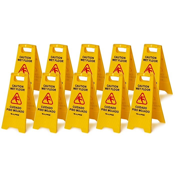 24 in. Yellow Multi-Lingual Caution Wet Floor Sign 10 Pack