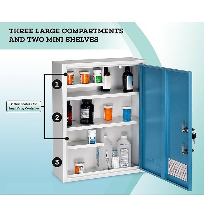 21 in. H x 16 in. W x 6 in. D Large Dual Lock Surface-Mount Medical Security Cabinet in Blue