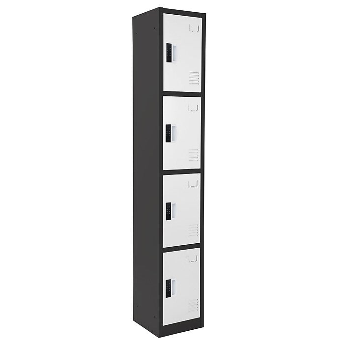 72" H x 12" W  4-Tier Steel Storage Locker with Digital Lock, Black and White, Pack of 4