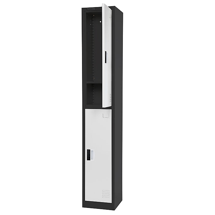 72" H x 12" W  2-Tier Steel Storage Locker with Digital Lock, Black and White