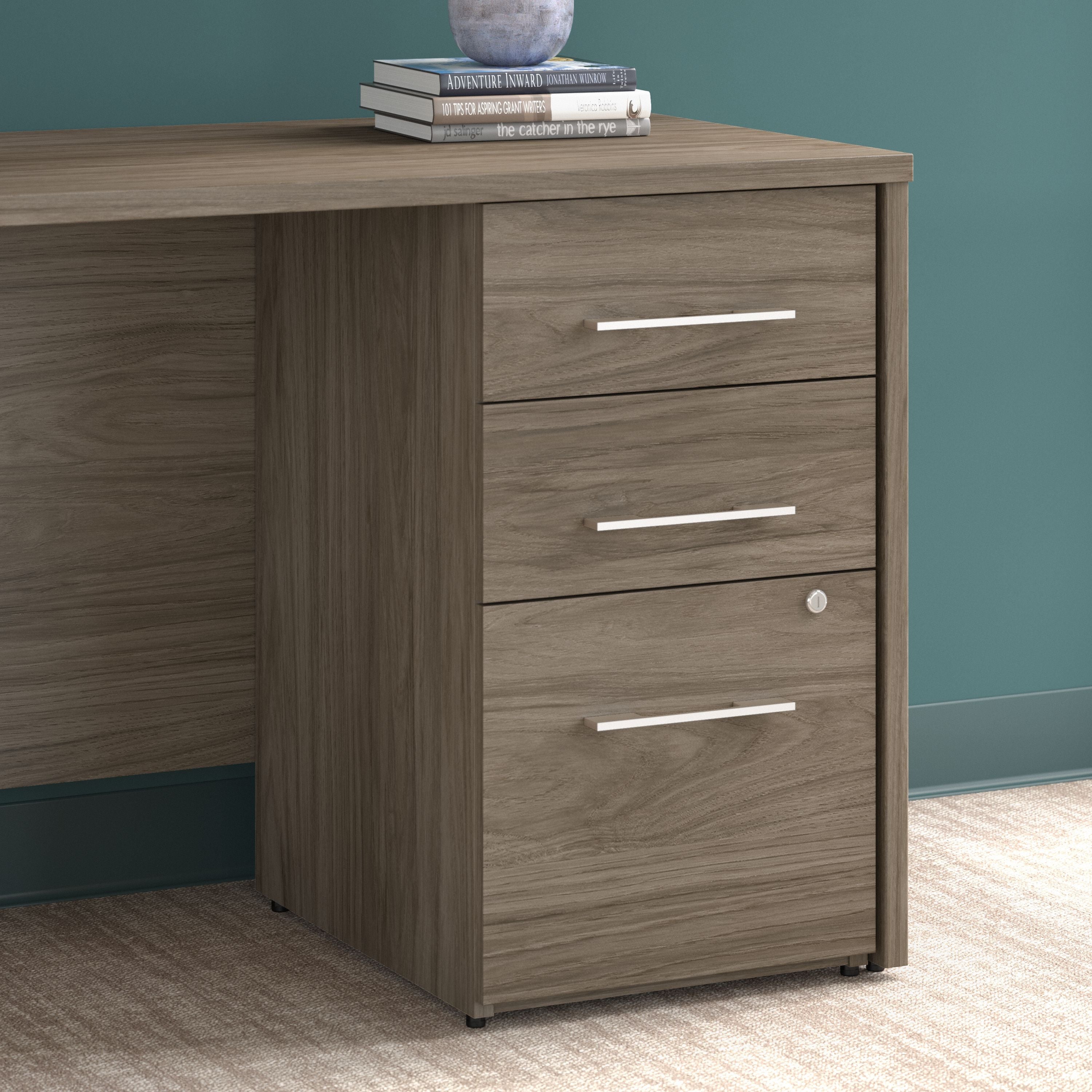 Bush Business Furniture Office 500 16W 3 Drawer File Cabinet in Modern Hickory - Assembled - 15.75" Width x 20.35" Depth x 28.84" Height
