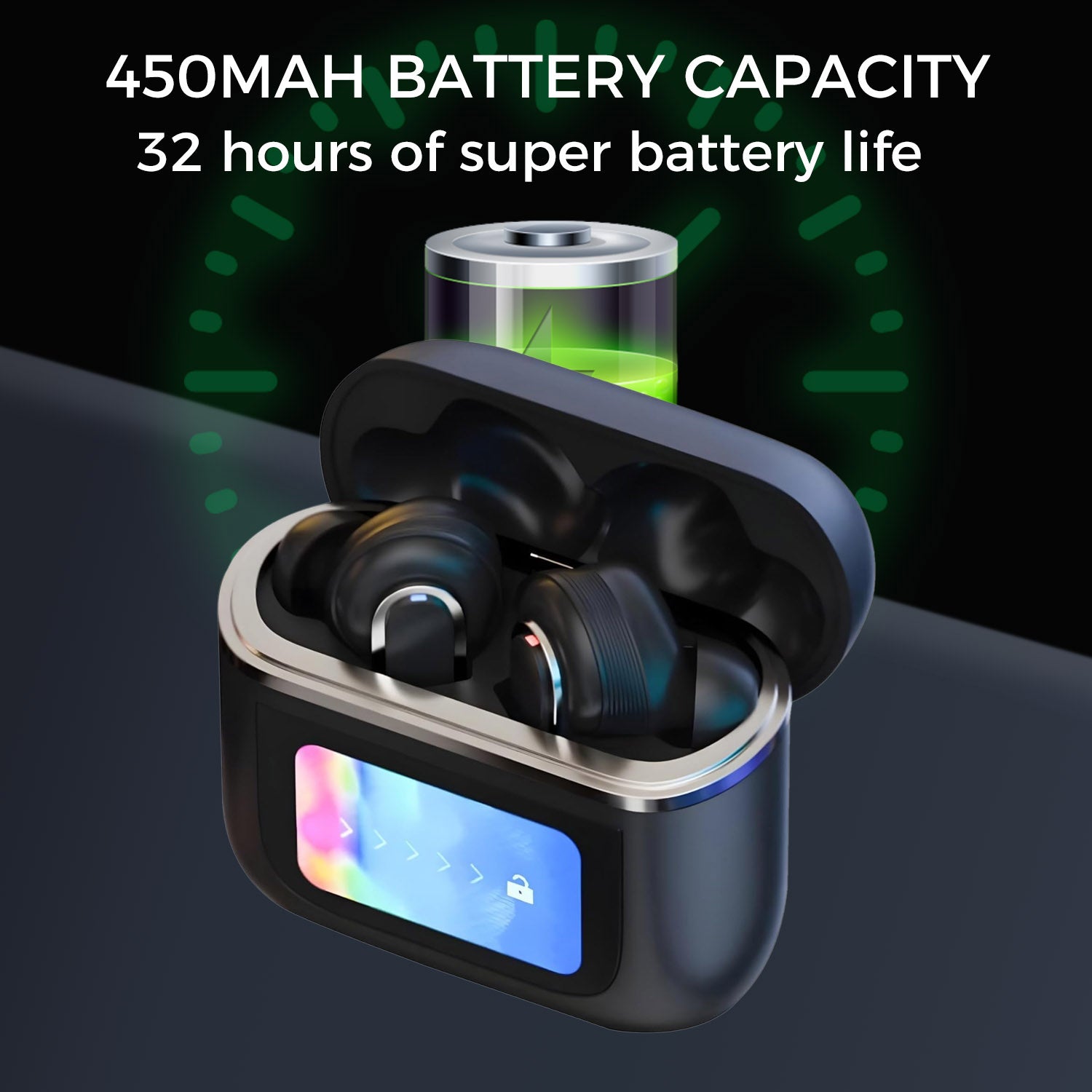 Wireless Earbuds with LCD Full-Color Touch Screen