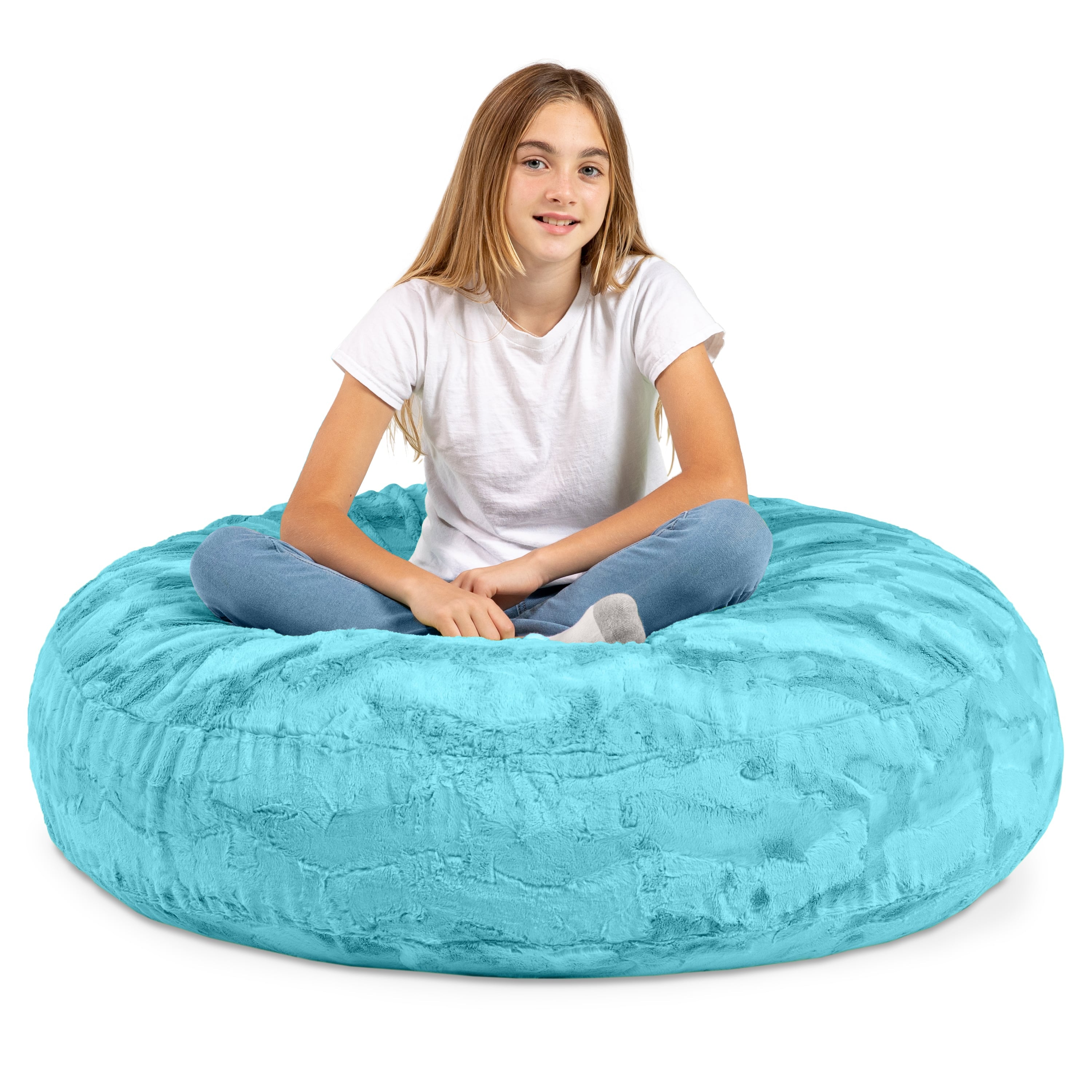Jaxx Cocoon 4 Foot Bean Bag Chair - Faux Fur, Maui Turquoise