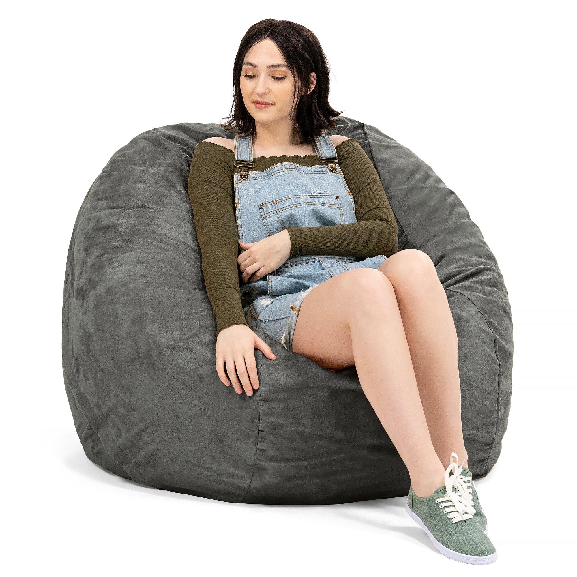 Jaxx 4 ft Round Bean Bag Chair for Adults, Charcoal
