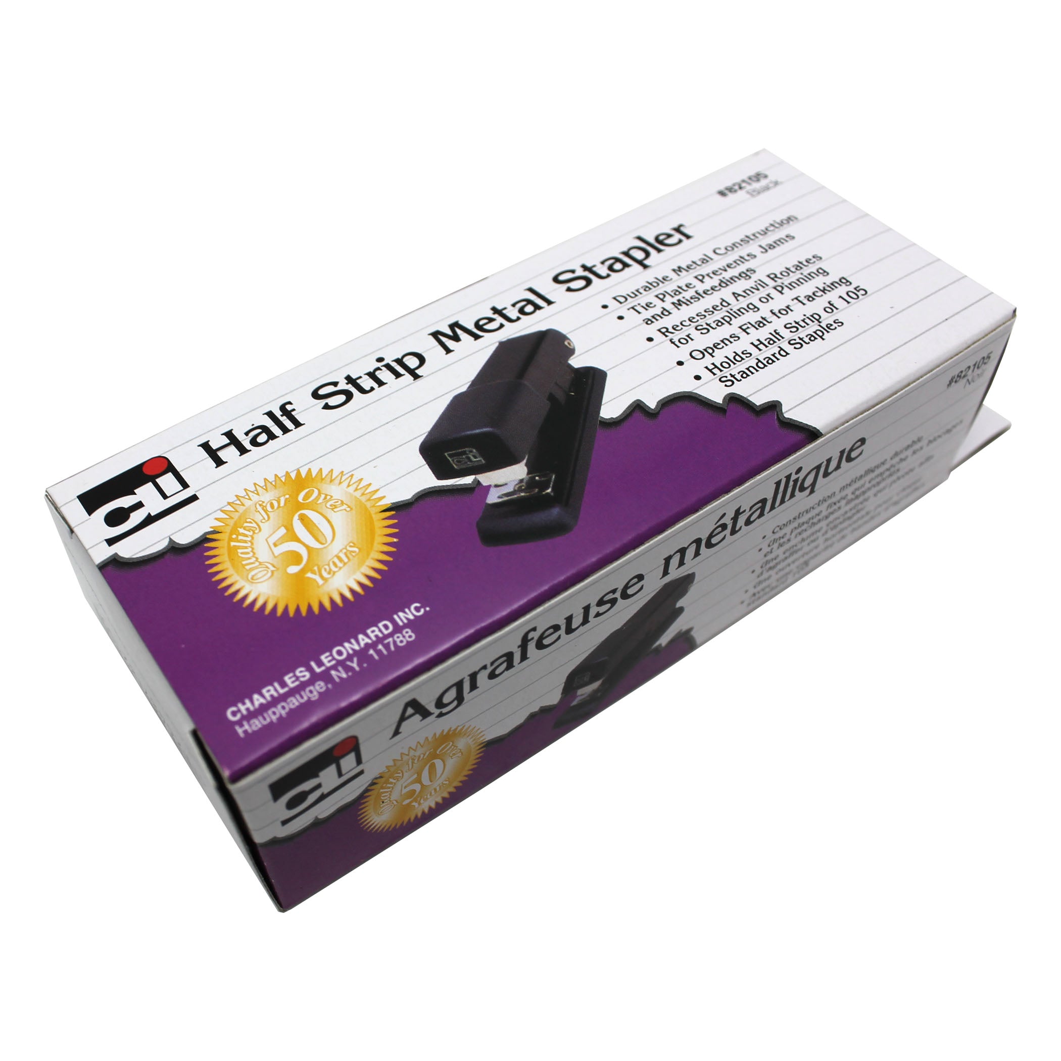 Half Strip Metal Stapler, Non-Skid Base, Black