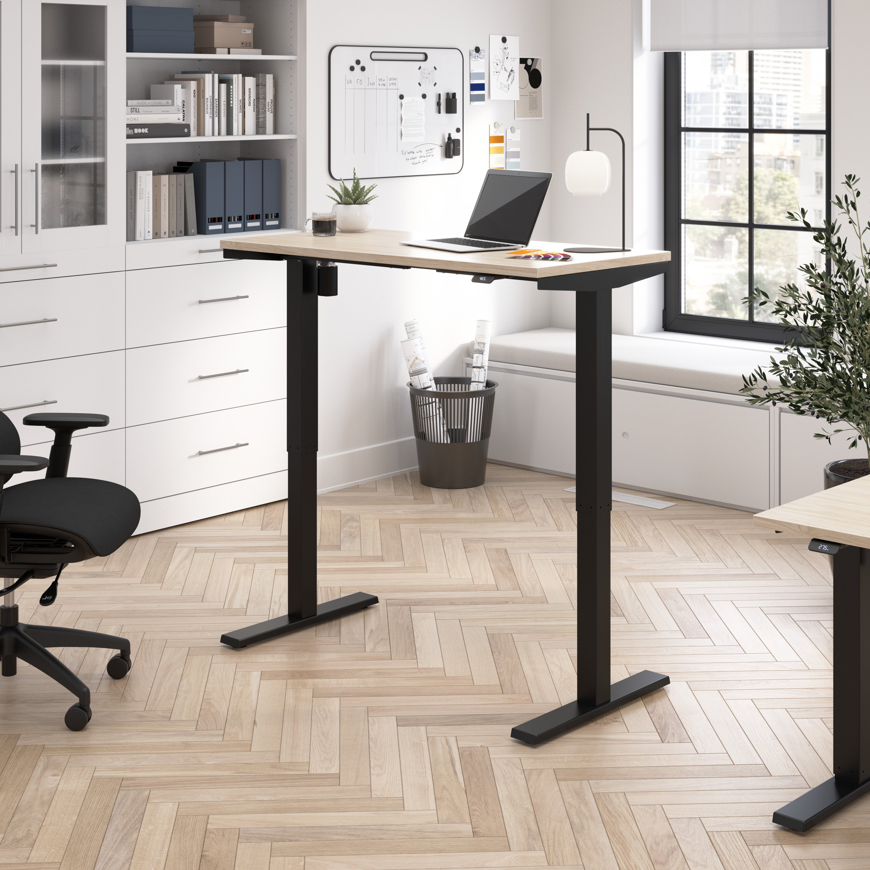 Bush Business Furniture Move 40 Series 48W x 24D Electric Height Adjustable Standing Desk in Natural Elm with Black Base - 47.6" Width x 23.35" Depth x 28.17" Height