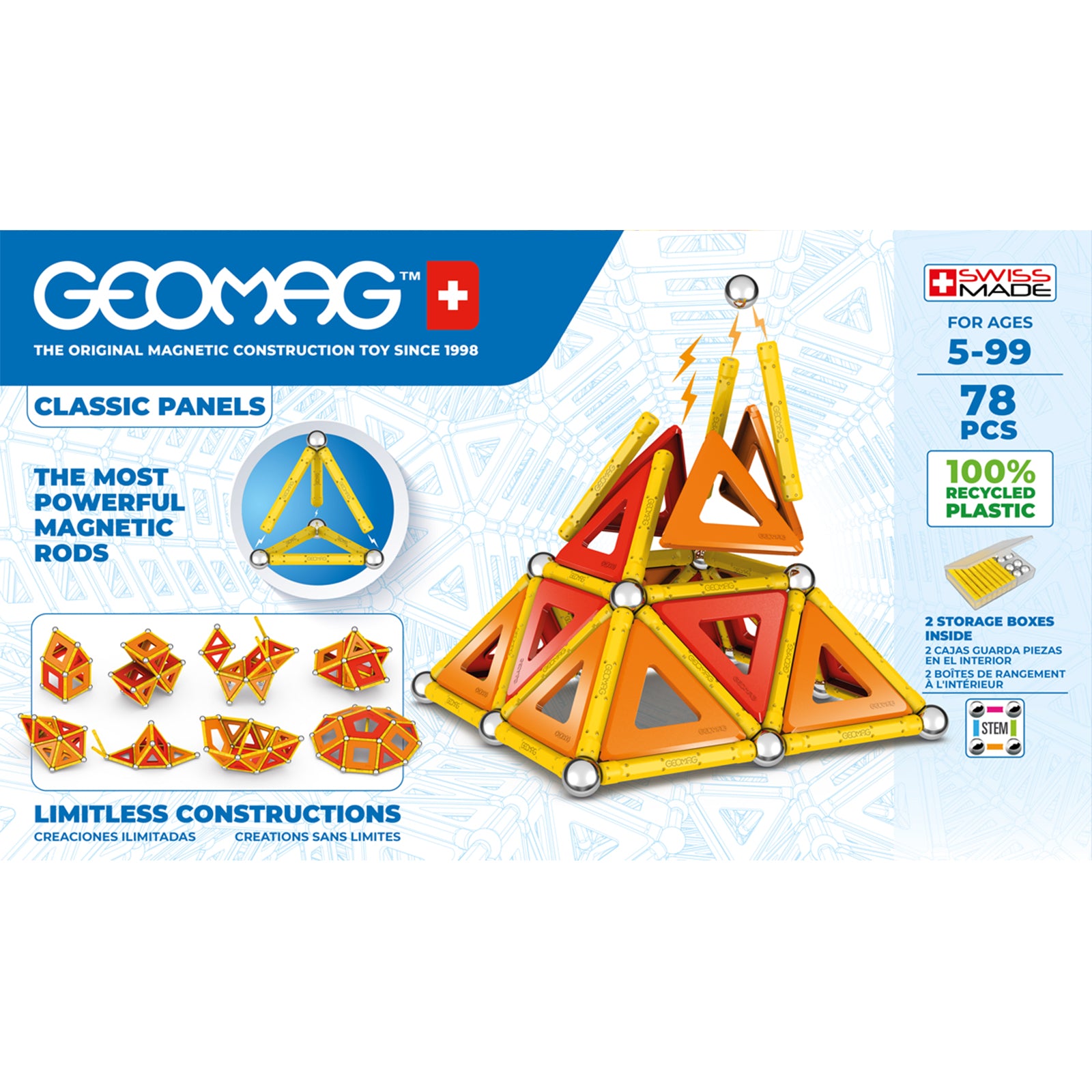 Geomag™ Classic Panels Recycled 78 - 78-Piece Classic Magnetic Construction Set