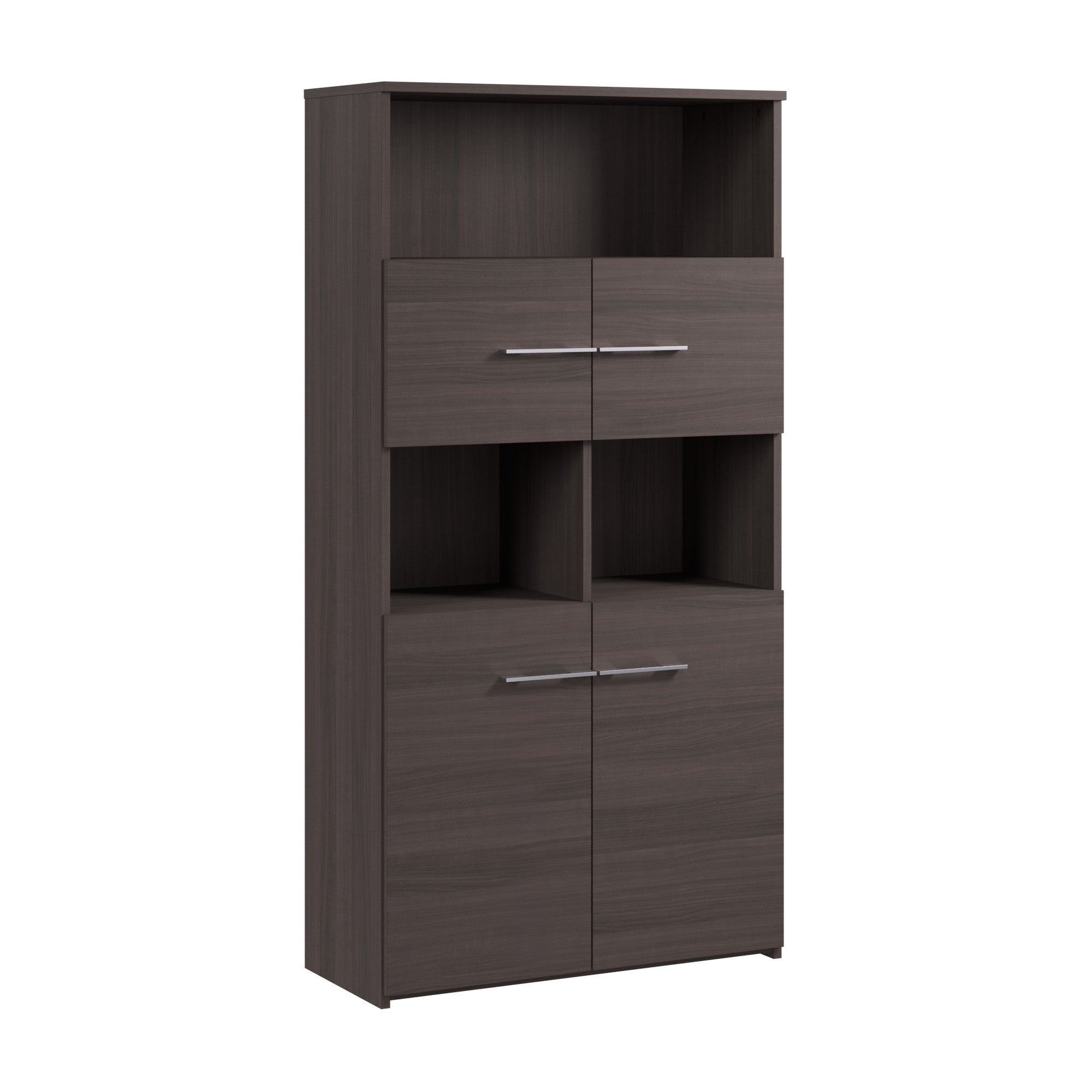 Bush Business Furniture Office 500 5 Shelf Bookcase with Doors in Storm Gray - 35.67" Width x 15.35" Depth x 70.08" Height