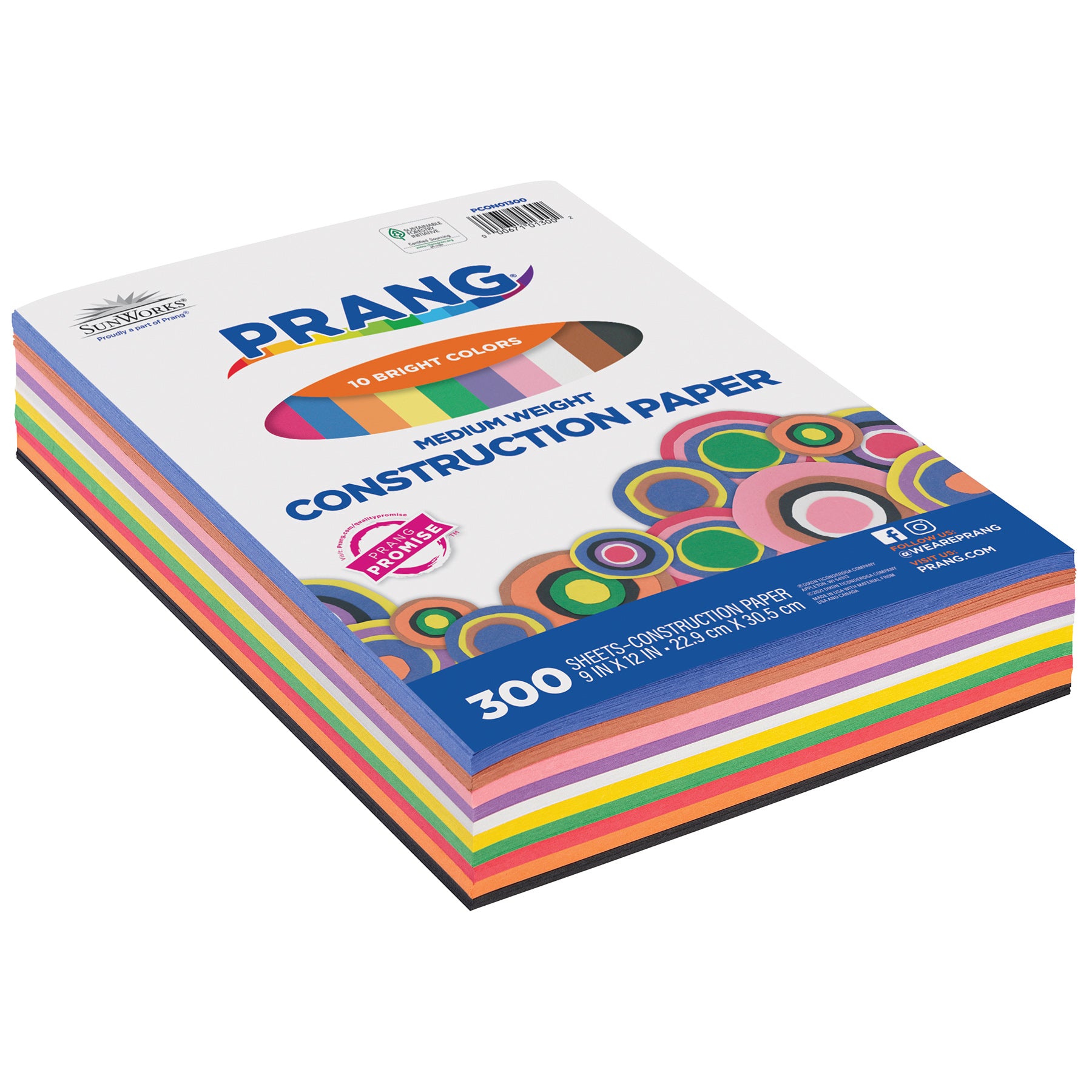 Construction Paper, Medium Weight, 10 Assorted Colors, 9" x 12", 300 Sheets