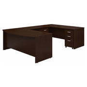 Bush Business Furniture Series C 72W x 36D Bow Front U Shaped Desk with Mobile File Cabinets in Mocha Cherry - 71.1" Width x 107.09" Depth x 29.76" Height