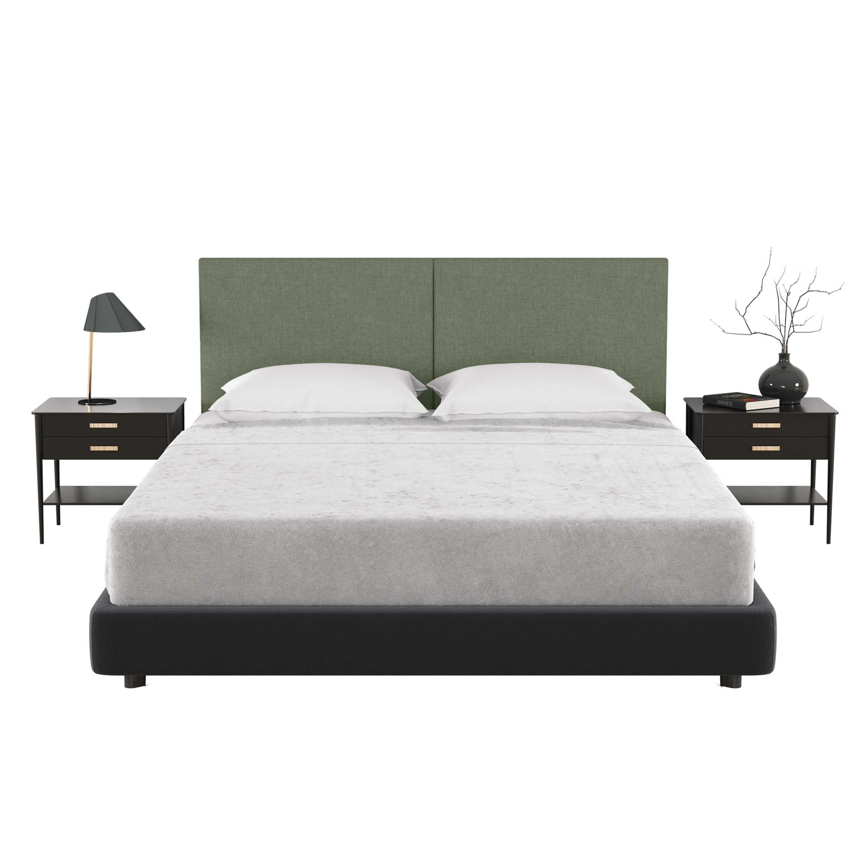 Jaxx Panelist Modern Padded Headboard- Set of 2 Wall Mounted Panels (Each 22.5" x 30")- Queen Double Tall, Microvelvet Cypress Green