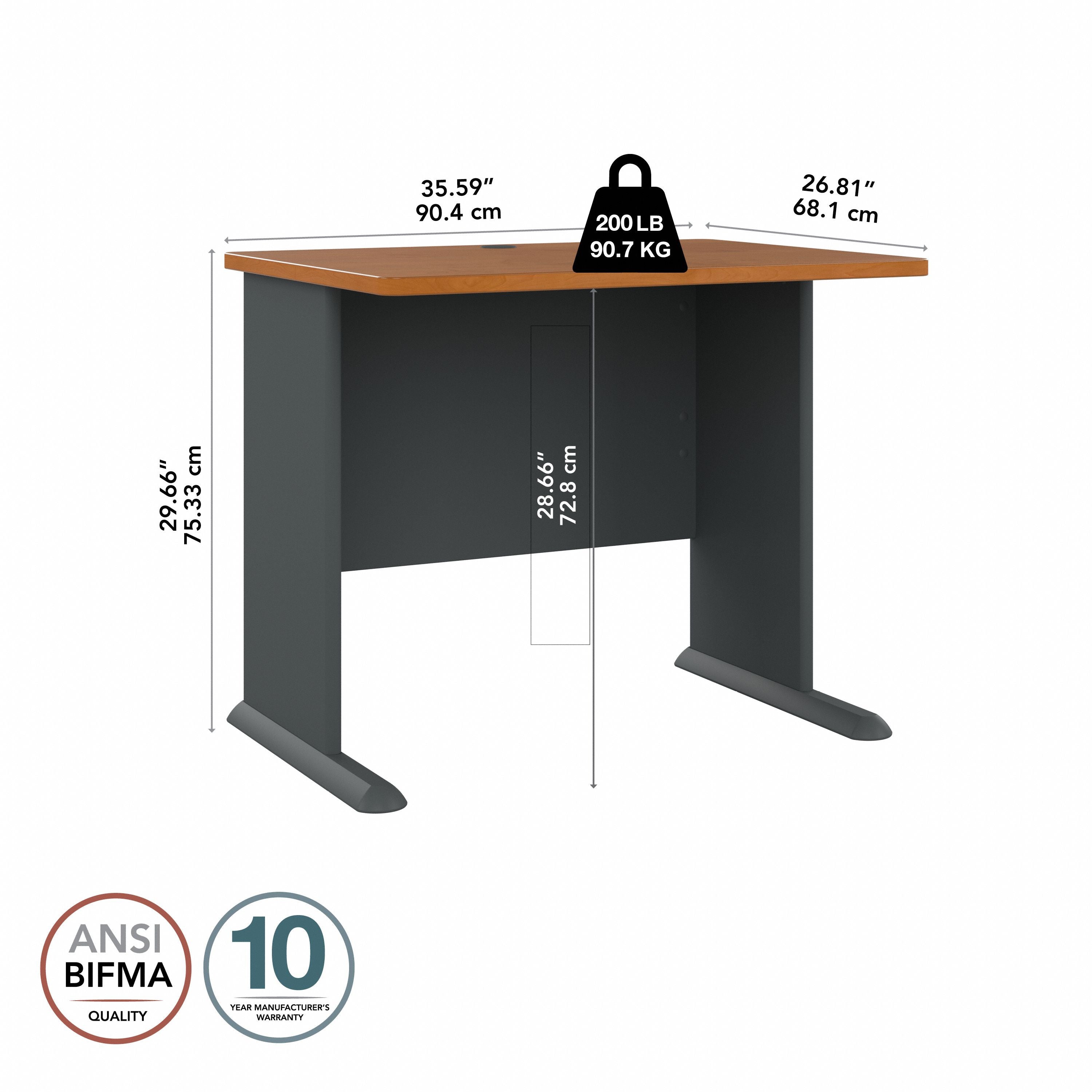 Bush Business Furniture Series A 36W Desk in Natural Cherry and Slate - 35.59" Width x 26.81" Depth x 29.66" Height