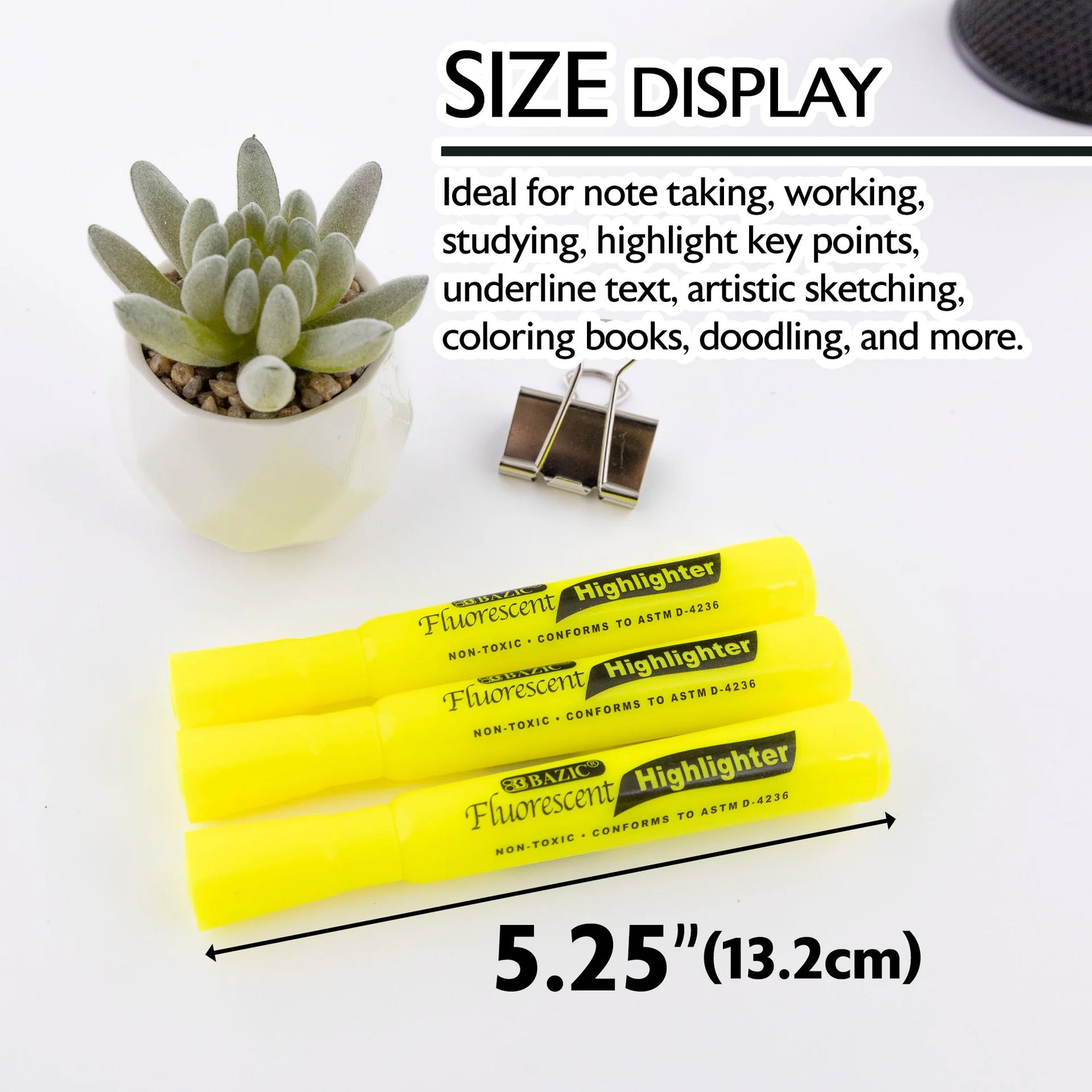 Desk Style Fluorescent Highlighters, Yellow, Pack of 4